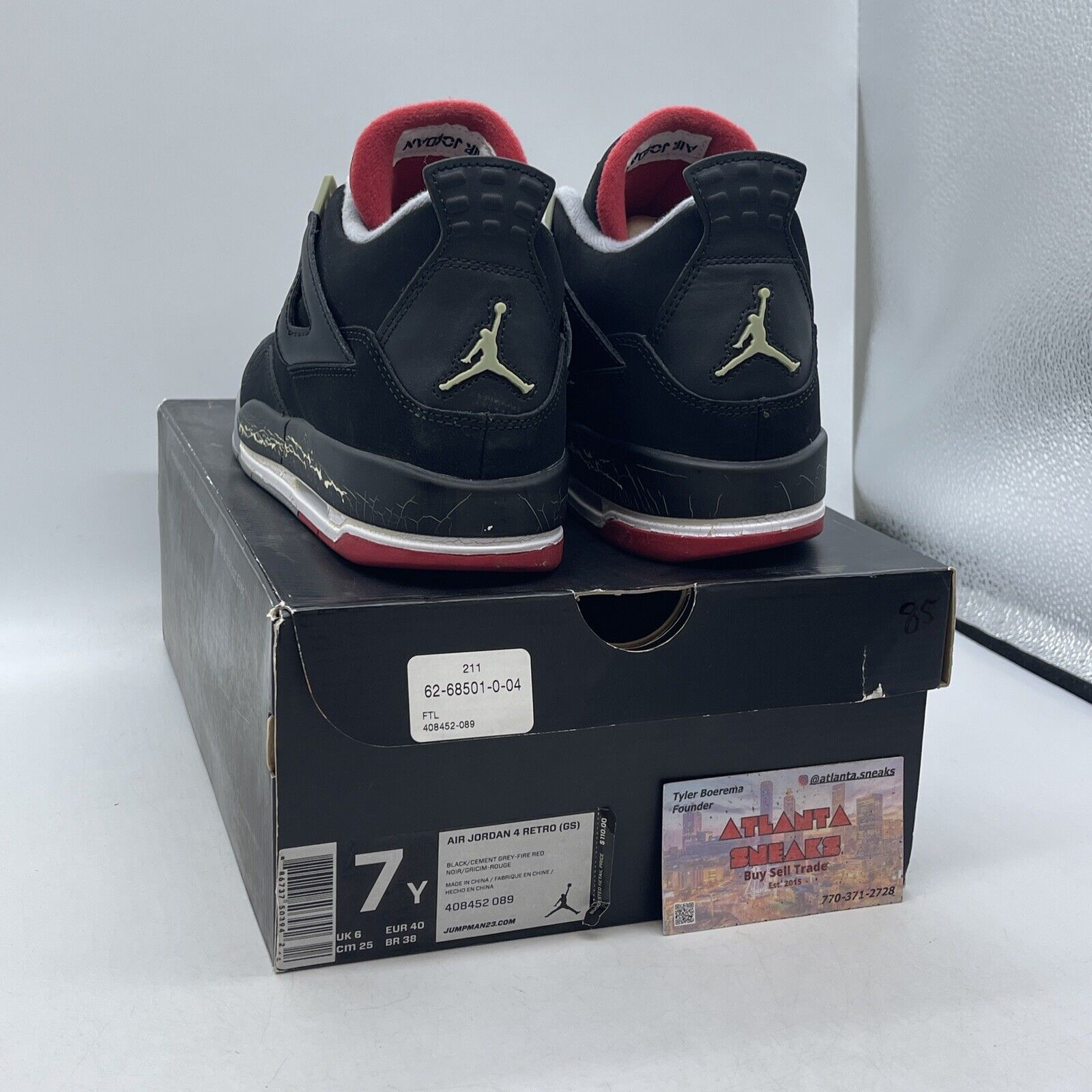 Size 7Y (GS) - Jordan 4 Retro 2012 Low Bred Black Suede Leather (408452-089)