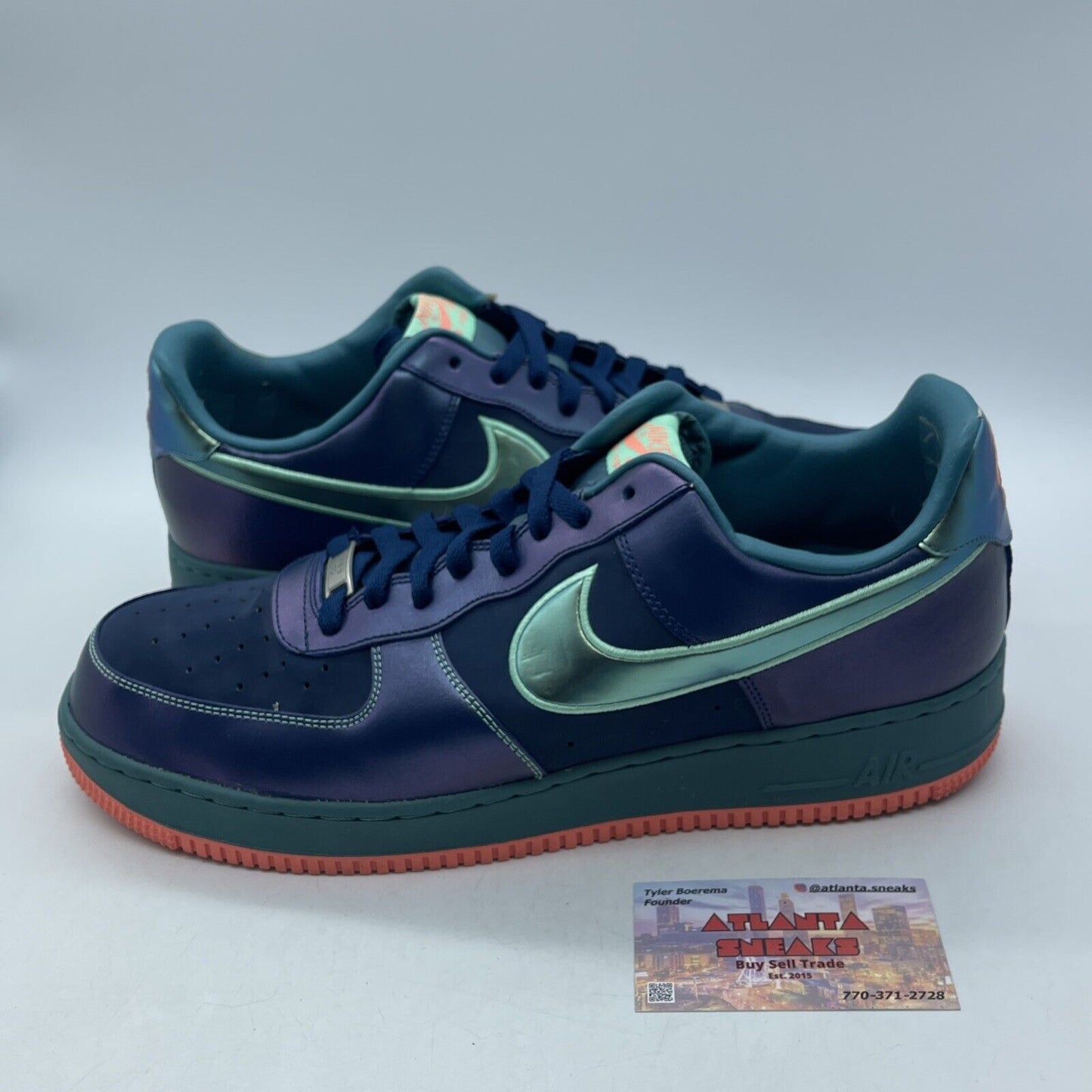 Size 13 - Nike Air Force 1 Brave Blue Green Glow Suede Leather (488298-420)