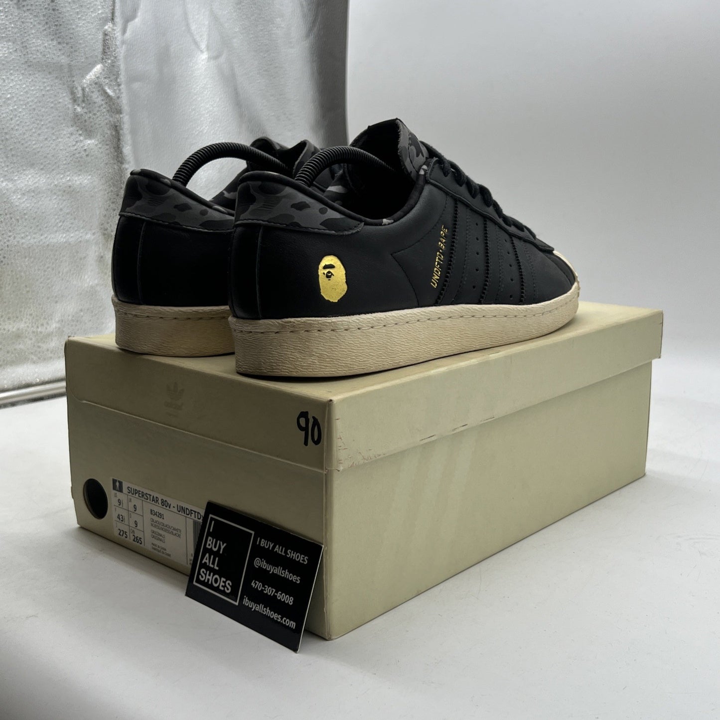 Size 9.5 - adidas Undefeated x A Bathing Ape x Superstars 80v Black (B34291)