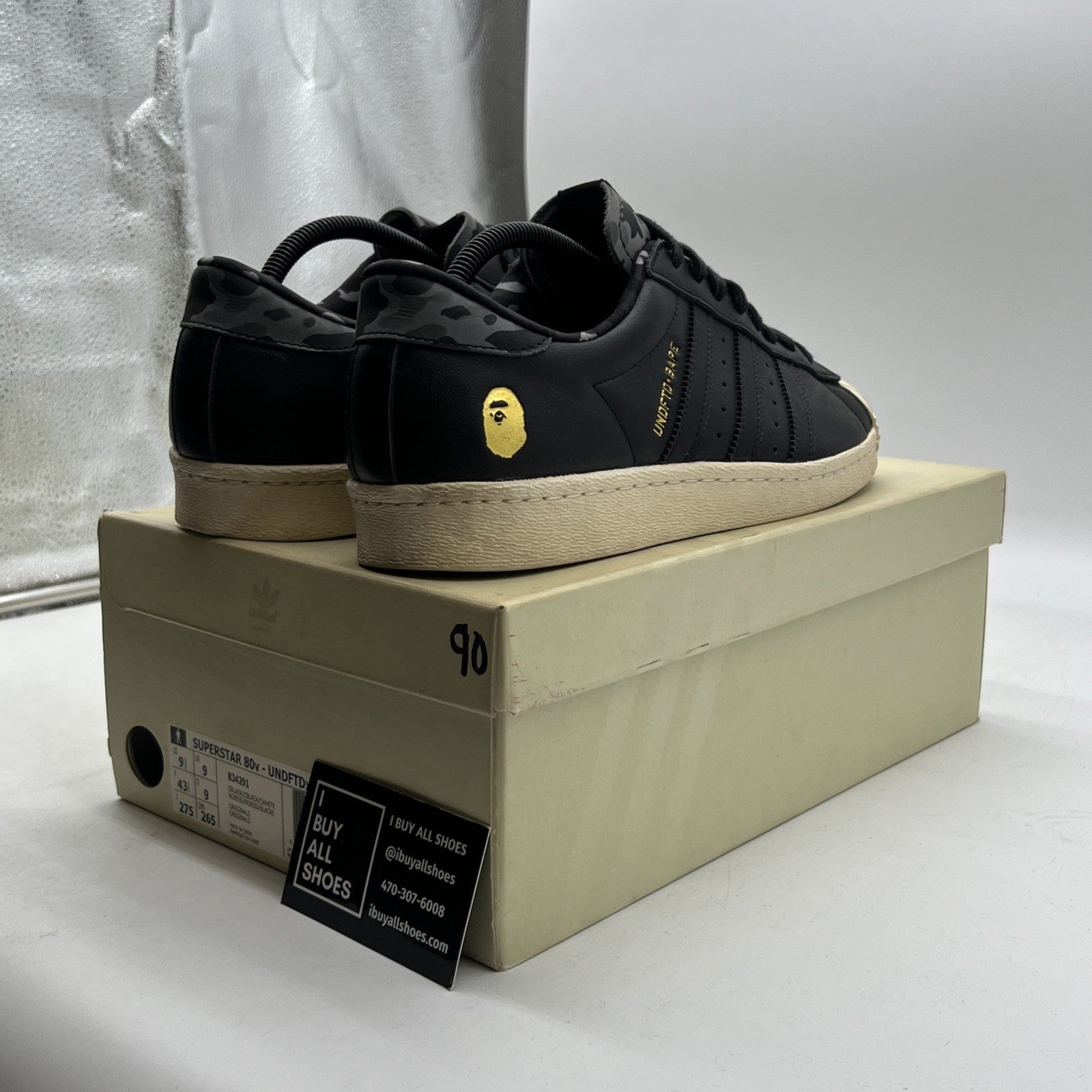 Size 9.5 - adidas Undefeated x A Bathing Ape x Superstars 80v Black (B34291)