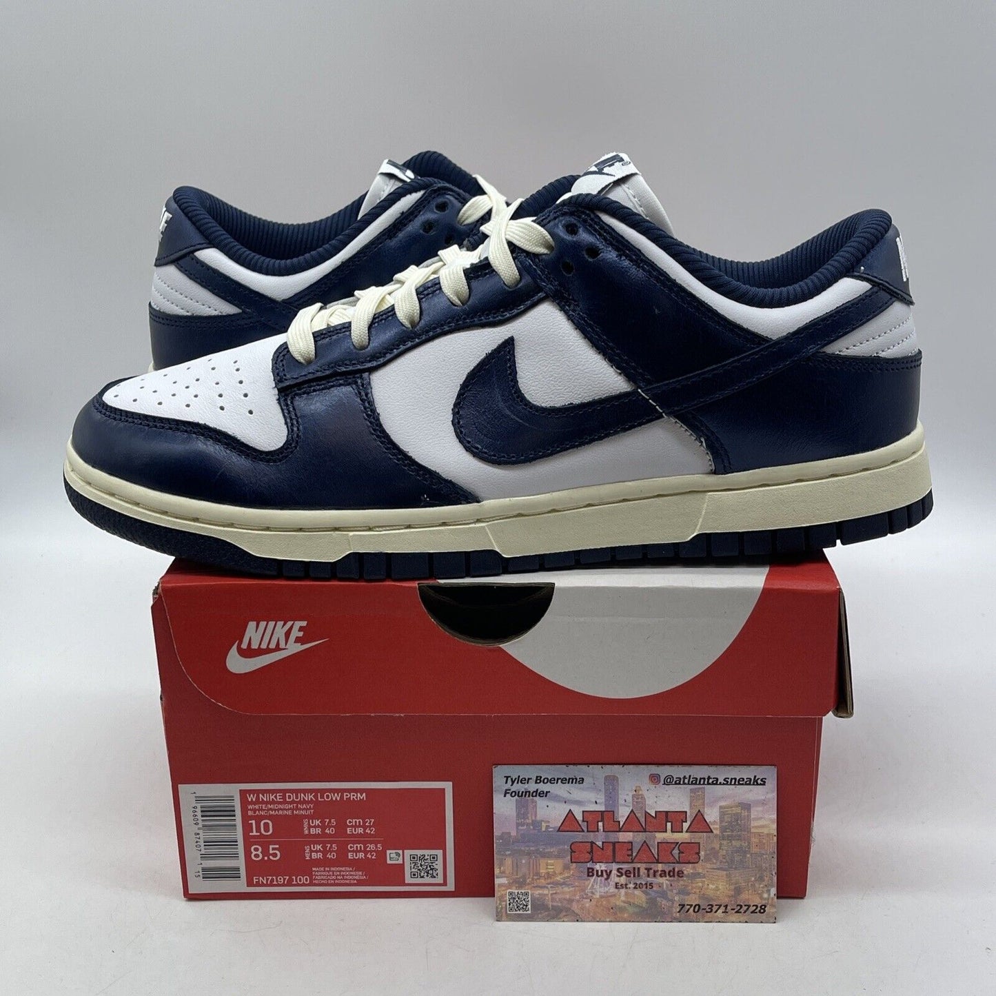 Size 10W - Nike Dunk Premium Low Vintage Navy White Leather (FN7197-100)