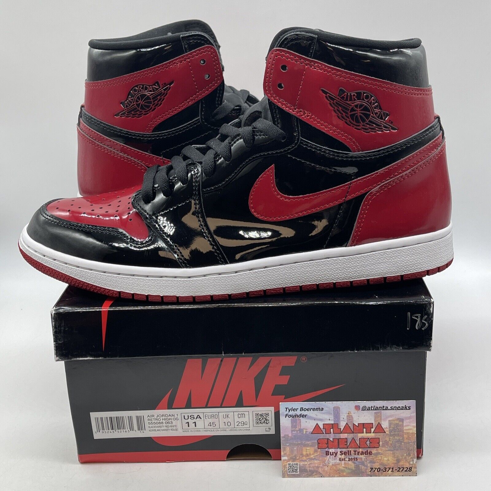 Size 11 - Jordan 1 Retro OG High Patent Bred Red Black Leather (555088-063)