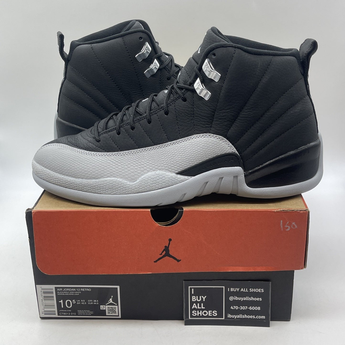 Size 10.5 - Air Jordan 12 Retro Barons Black Grey Leather (CT8013-010)