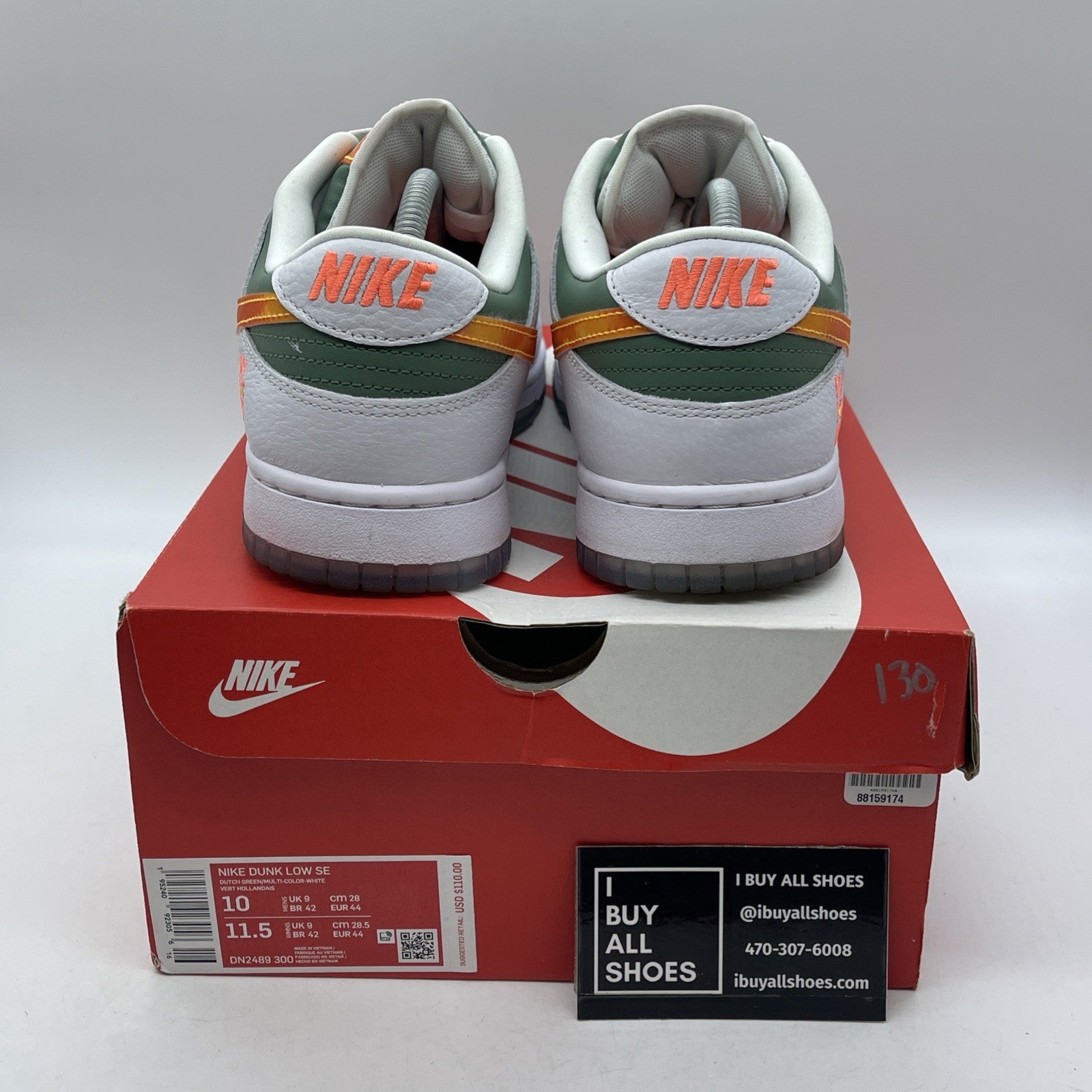 Size 10 - Nike Dunk Low NY vs. NY White Green Orange Leather (DN2489-300)