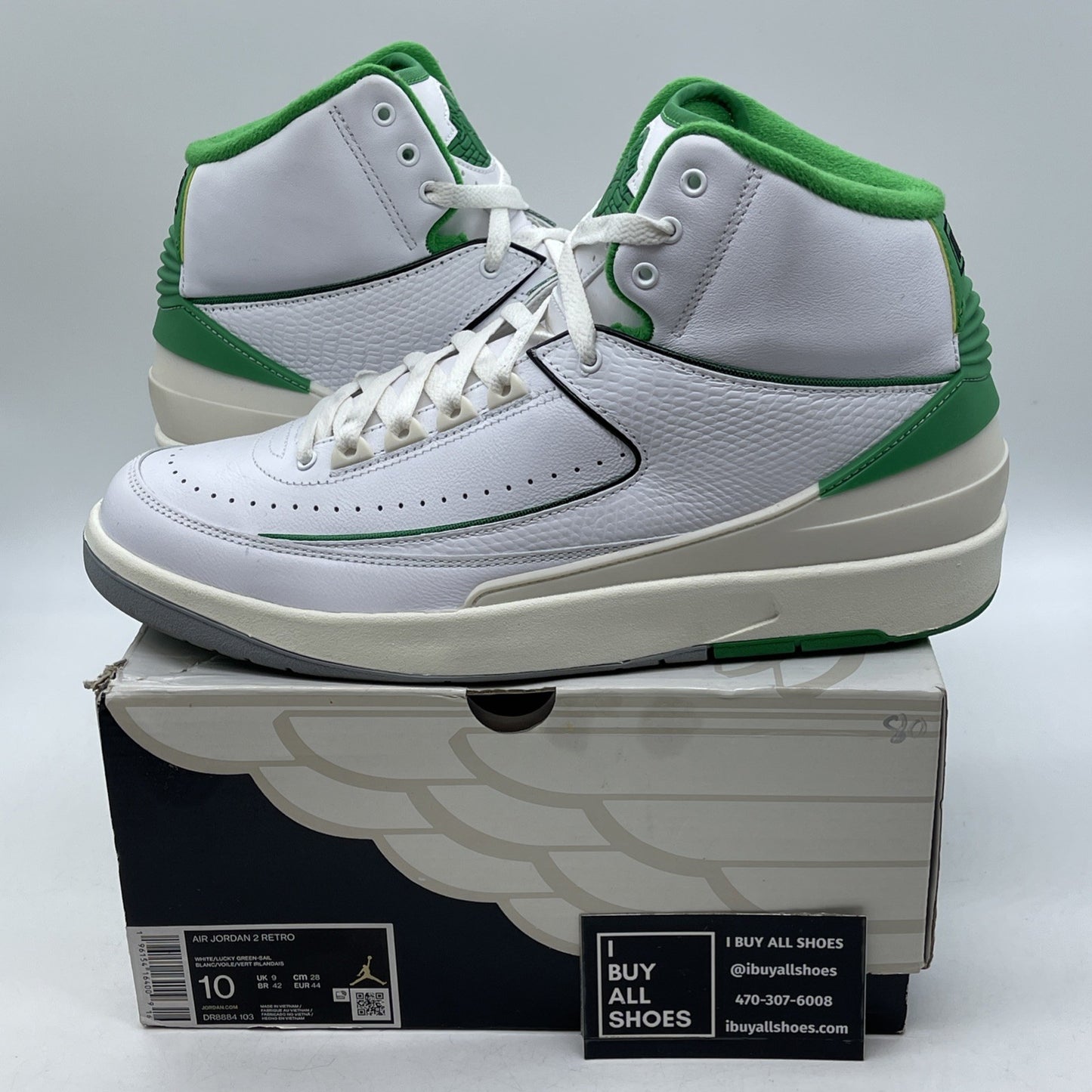Size 10 - Jordan 2 Retro Lucky Green White Leather (DR8884-103)