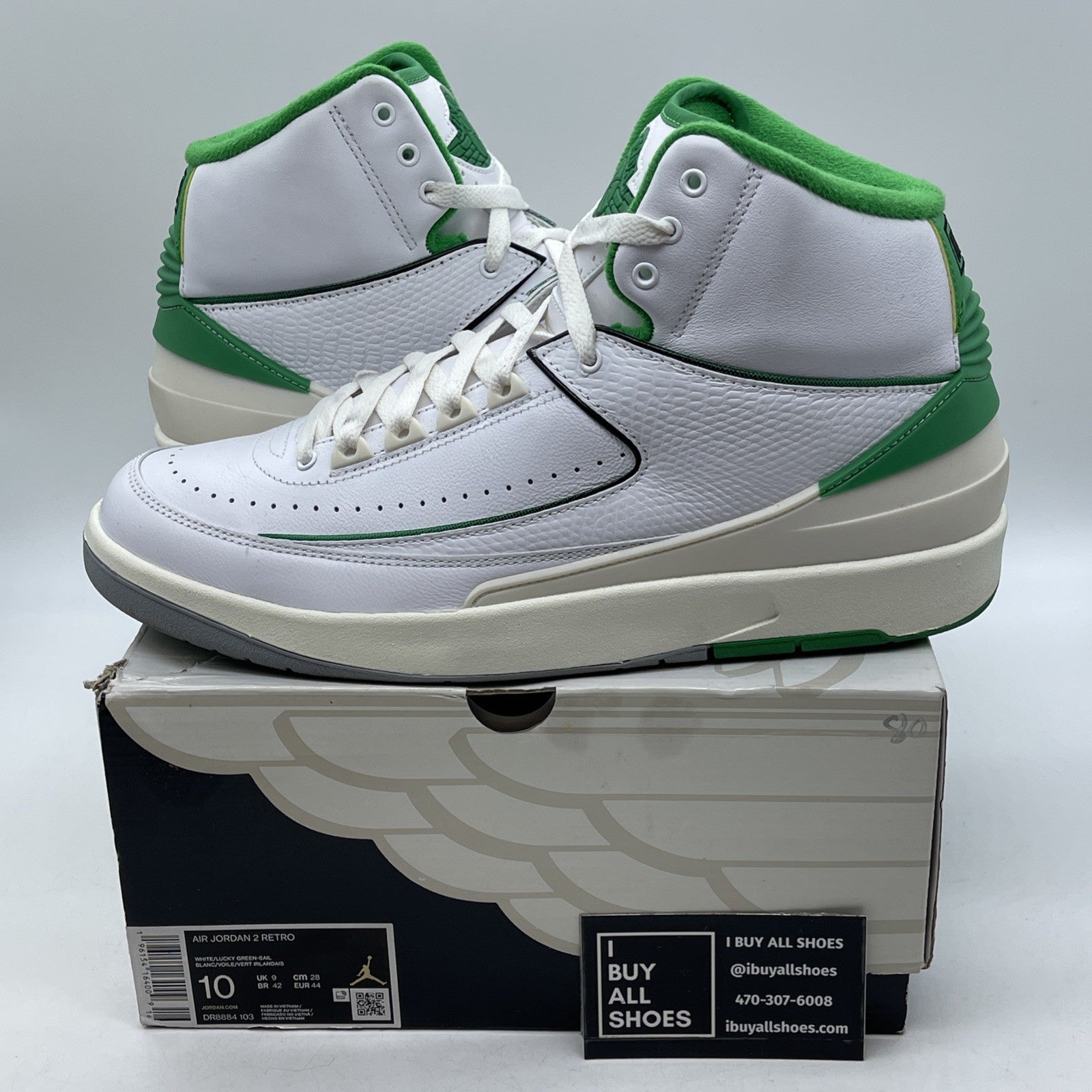 Size 10 - Jordan 2 Retro Lucky Green White Leather (DR8884-103)