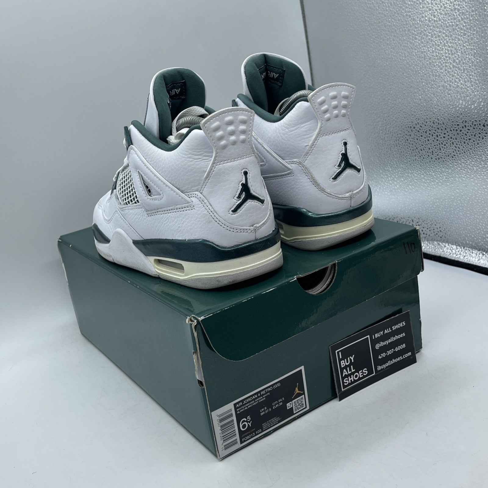 Size 6.5Y - Air Jordan 4 Retro Oxidized Green White Leather (FQ8213-103)