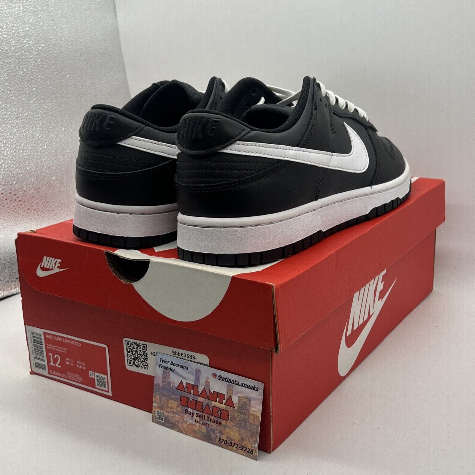 Size 12 - Nike Dunk Low Black Panda White Leather (DJ6188-002)