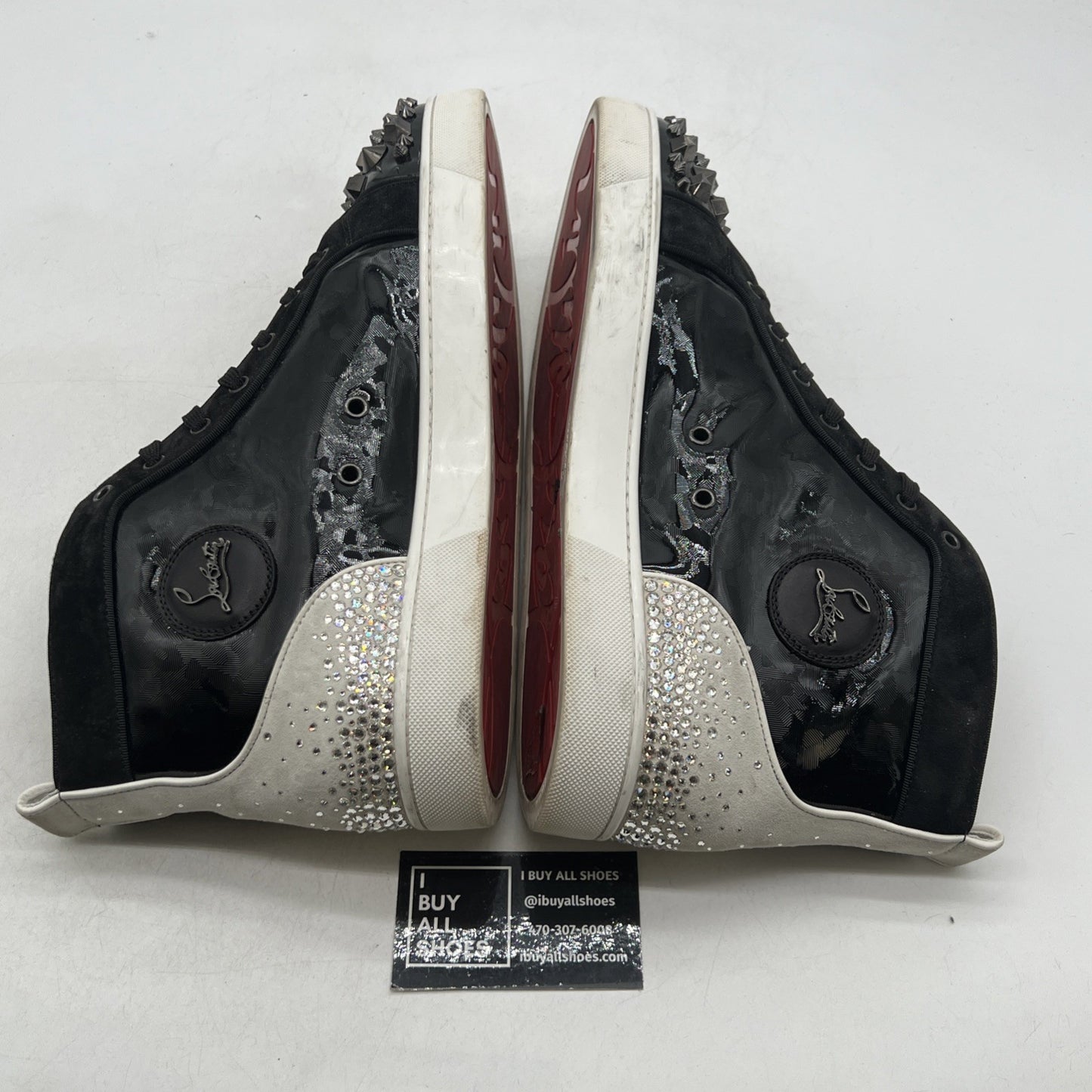 Size 48 - Christian Louboutin LOU MIX Men Crystal Spiked Stud High Top Sneaker