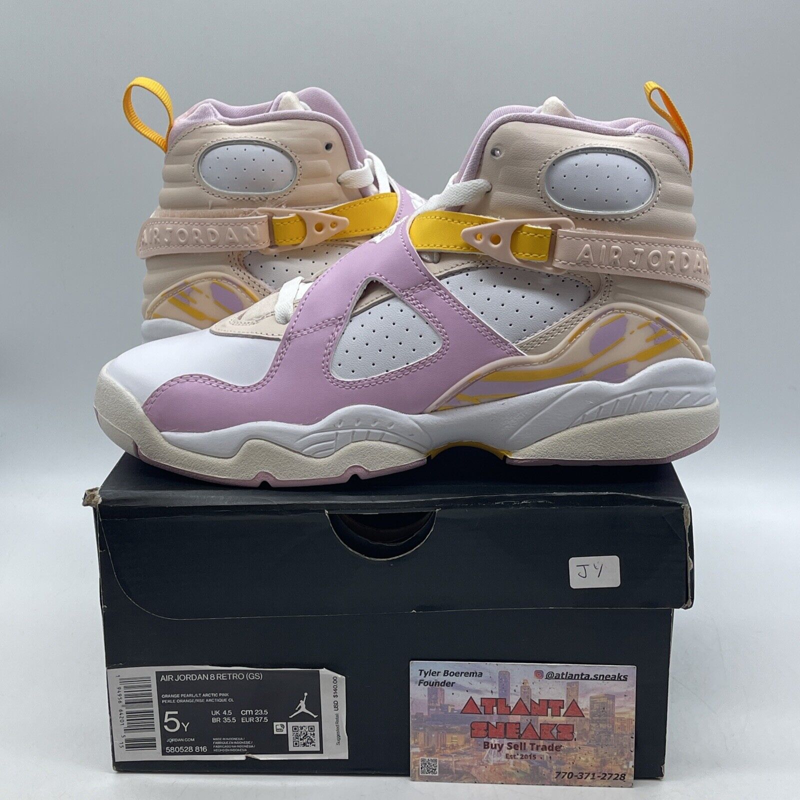 Size 5Y (GS) - Jordan 8 Retro High Light Arctic Pink Pink Yellow (580528-816)