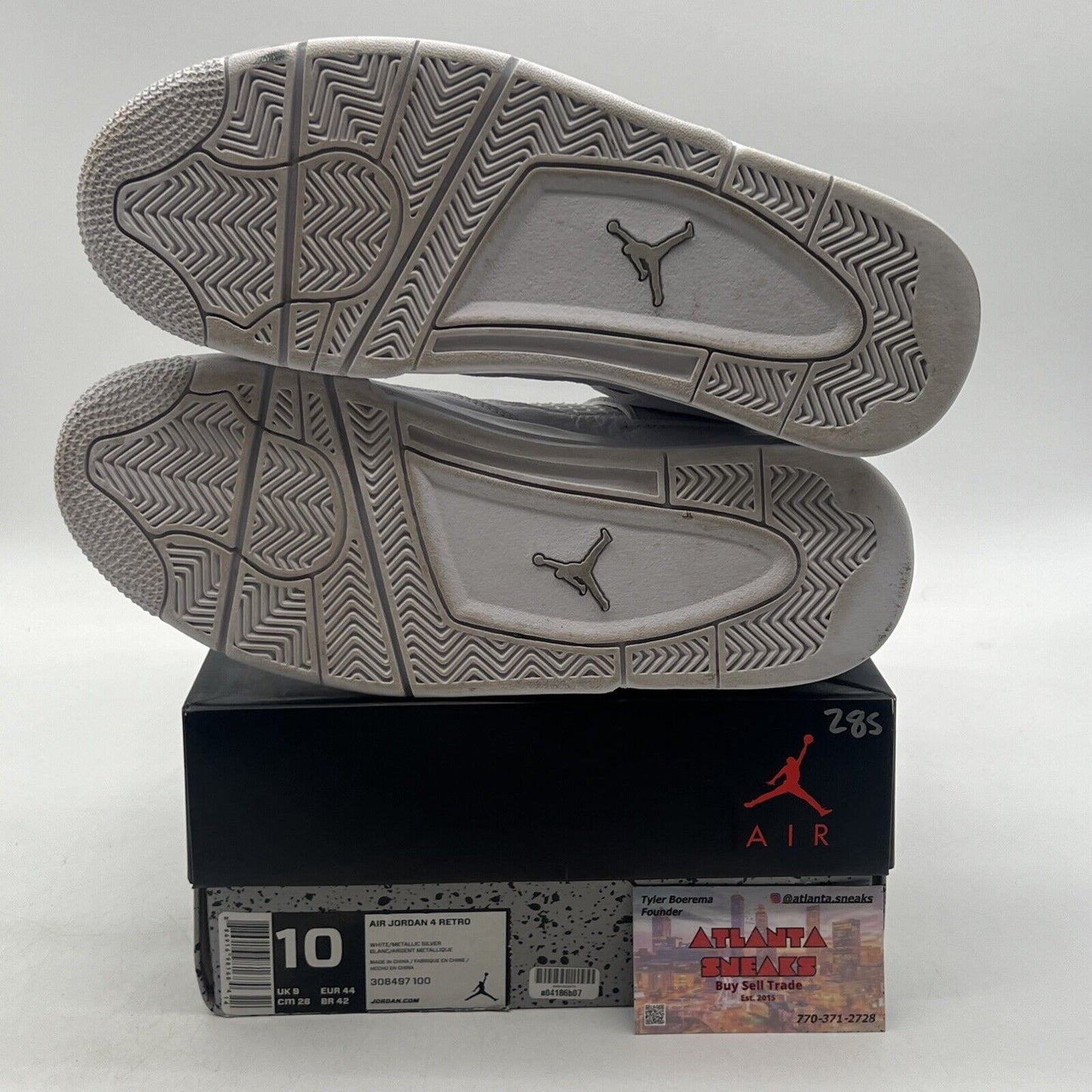 Size 10 - Jordan 4 Retro Mid Pure Money White Leather Silver (308497-100)