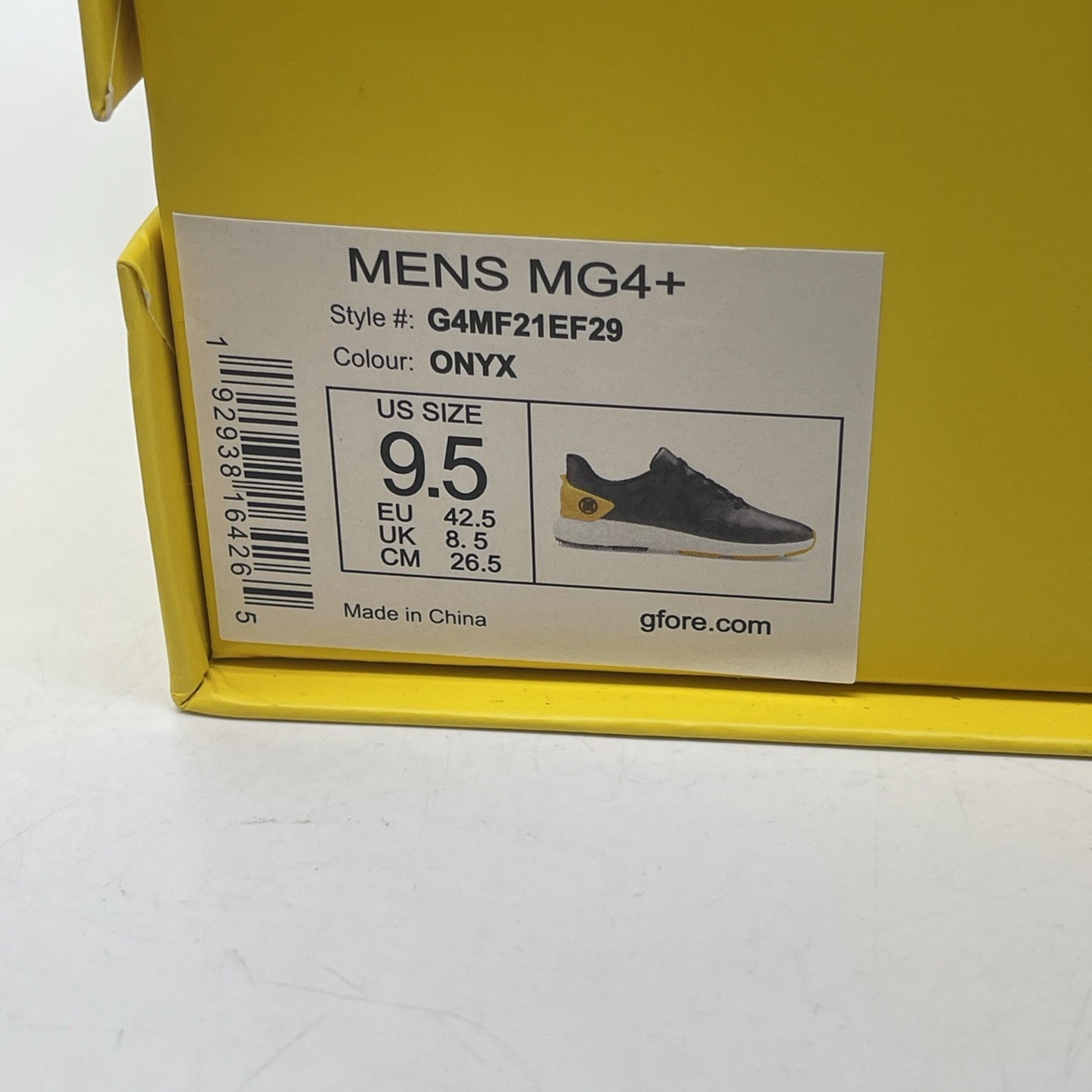 Size 9.5 - G/FORE G4 MG4+ Onyx Camo Golf Shoes Yellow Black Leather (G4MF21EF29)