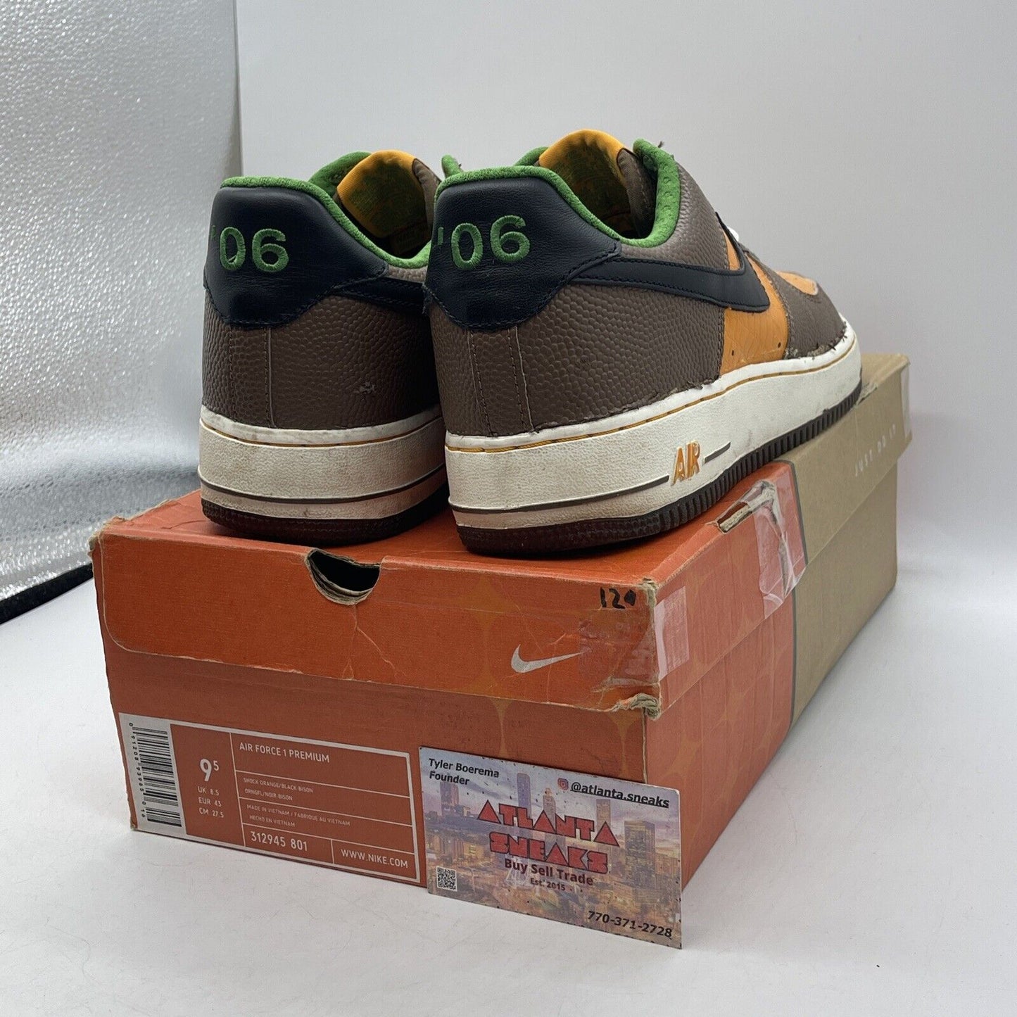 Size 9.5 - Nike Air Force 1 Premium Super Bowl Brown Black Leather (312945-801)