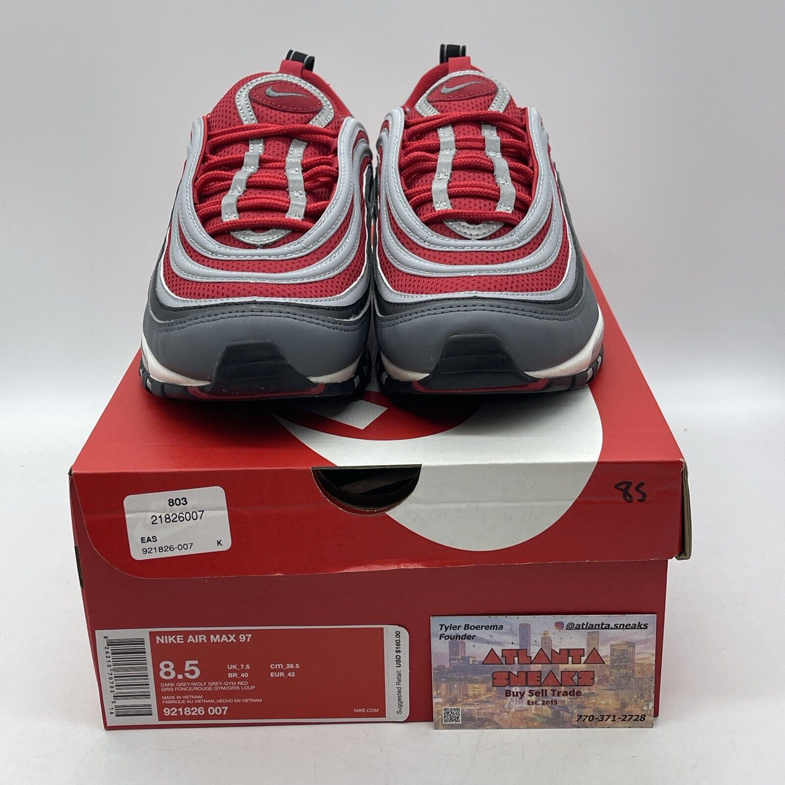 Size 8.5 - Nike Air Max 97 Gym Red Black Grey White Leather Suede (921826-007)