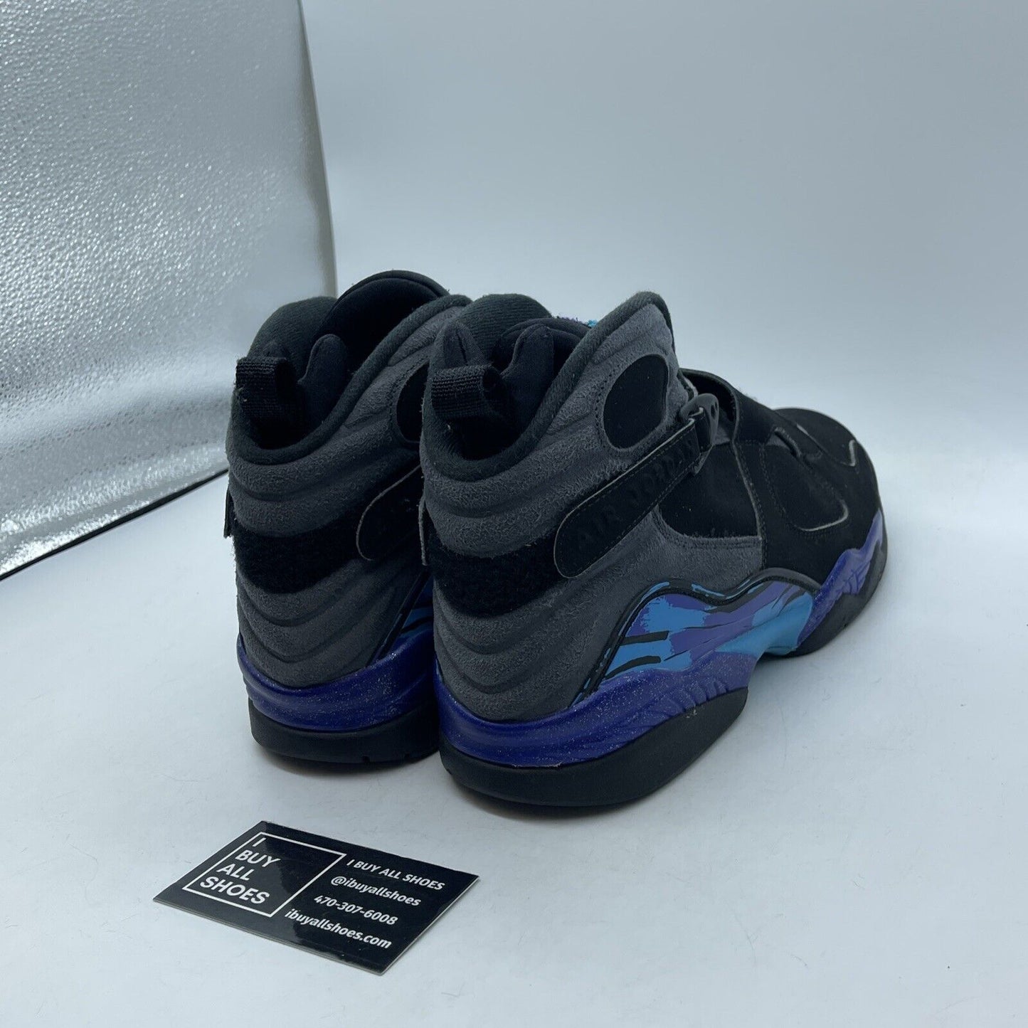 Size 9.5 - Jordan 8 Retro Aqua Blue Purple Grey Black Suede (305381-025)