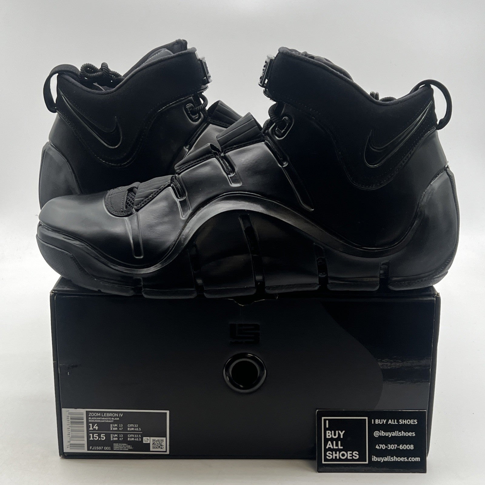 Size 14 - Nike Lebron IV 4 Mens Black Anthracite Triple Black Shoes (FJ1597-001)