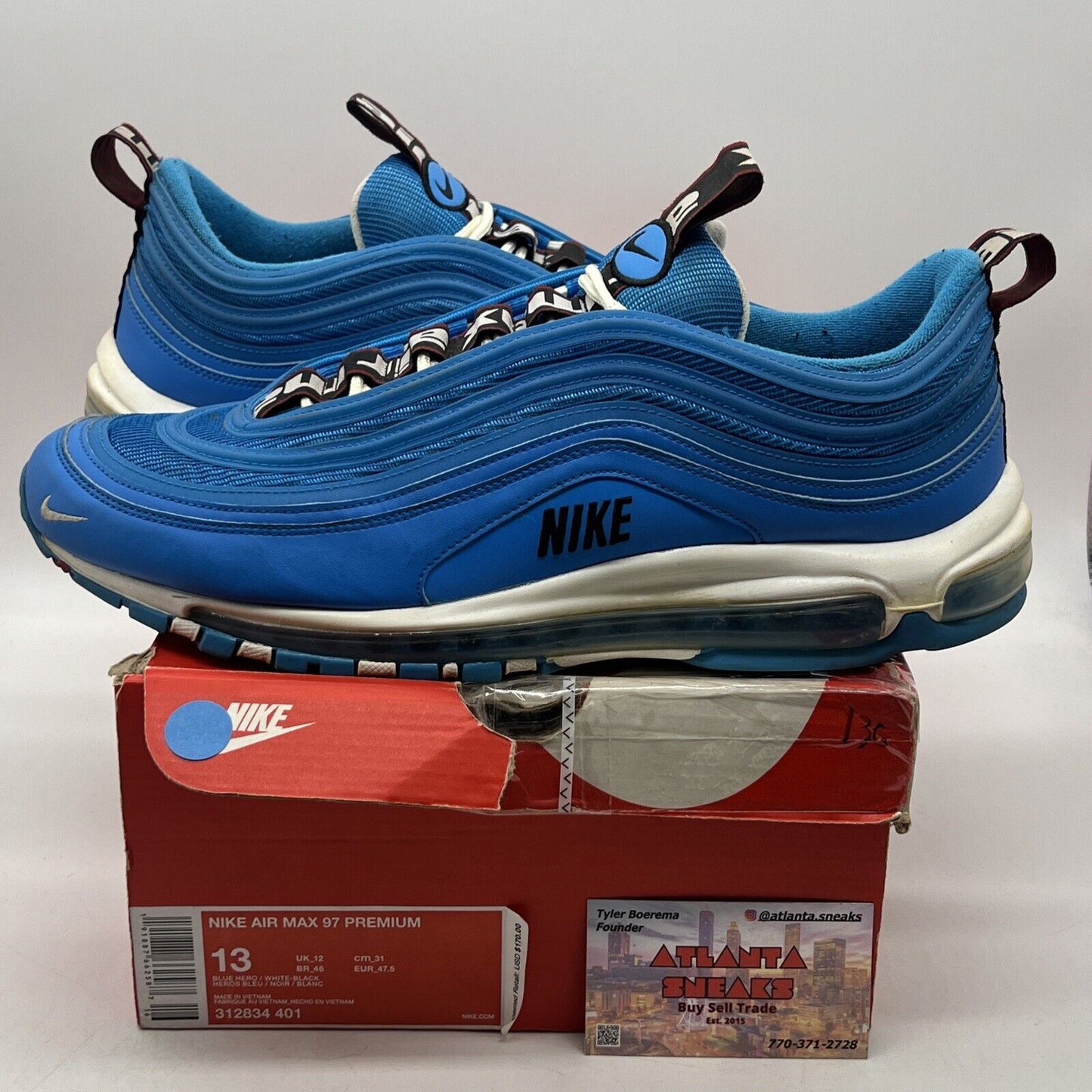 Size 13 - Nike Air Max 97 Blue Hero Black White Red (312834-401)