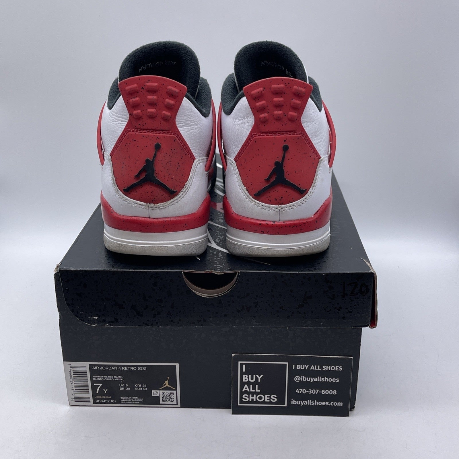 Size 7Y - Jordan 4 Retro Mid Red Cement White Red Black Leather (408452-161)