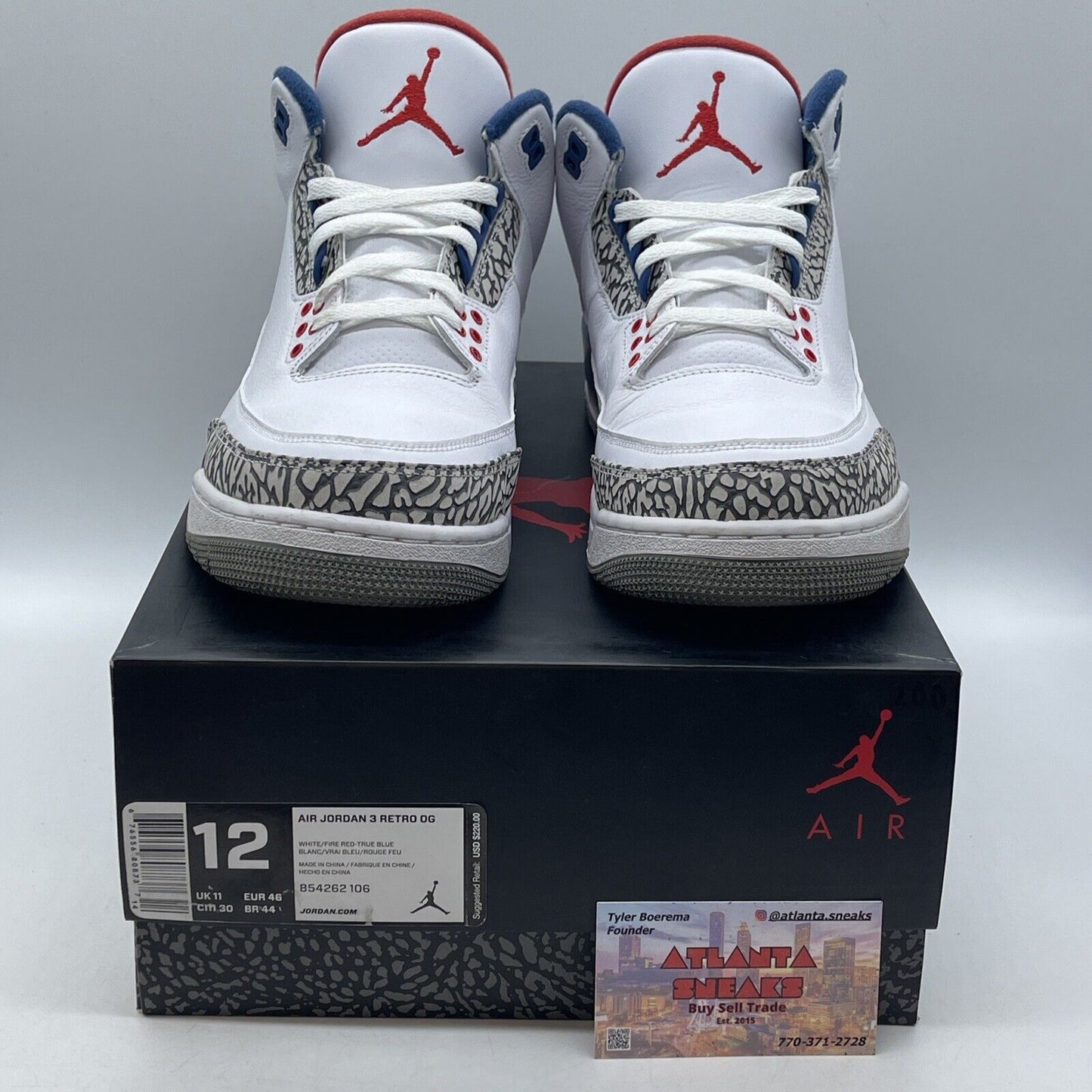 Size 12 - Jordan 3 Retro OG Mid True Blue White Red Grey Leather (854262-106)