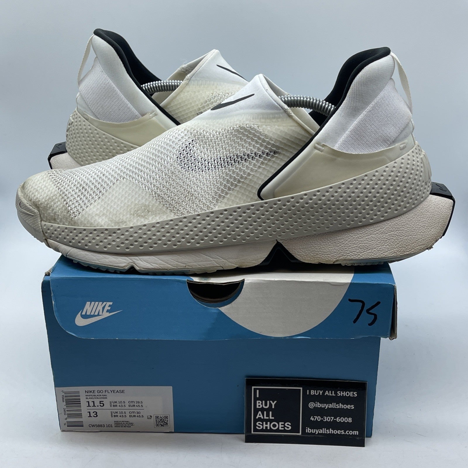 Size 11.5 - Nike Go Flyease White Sail Black Gum Suede Leather (CW5883-101)