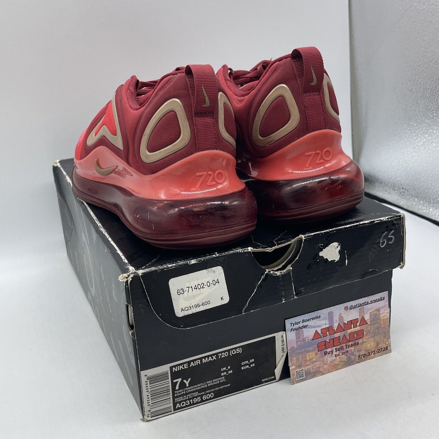 Size 7Y - Nike Air Max 720 GS Crimson Gold Red Pink Suede (AQ3195-600)