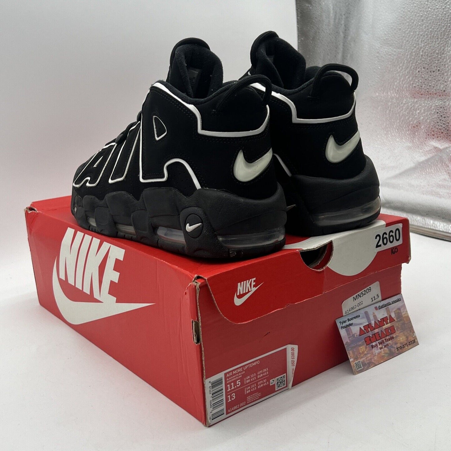 Size 11.5 - Nike Air More Uptempo Black White Release 2016 Suede (414962-002)