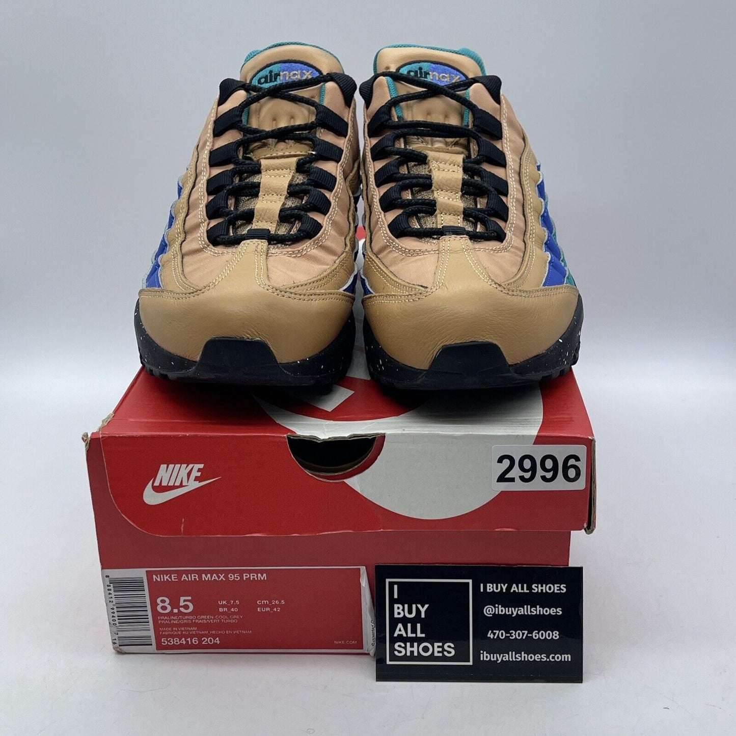 Size 8.5 - Nike Air Max 95 Premium Mega Blue Brown Suede Leather (538416-204)