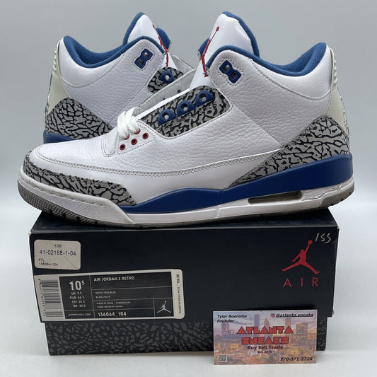 Size 10.5 - Air Jordan 3 Retro 2011 True Blue White Leather Suede (136064-104)