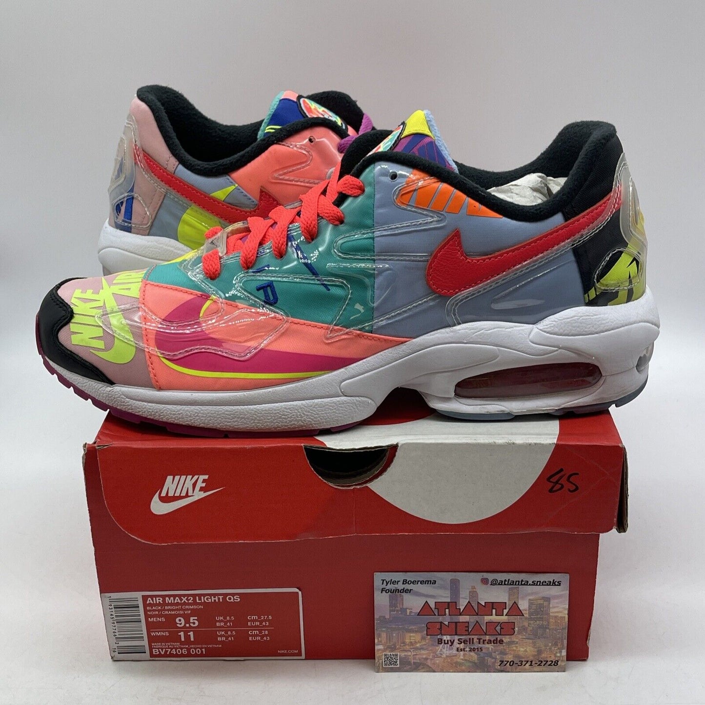 Size 9.5 - Nike Atmos x Air Max 2 Light QS Logos White Black Pink (BV7406-001)