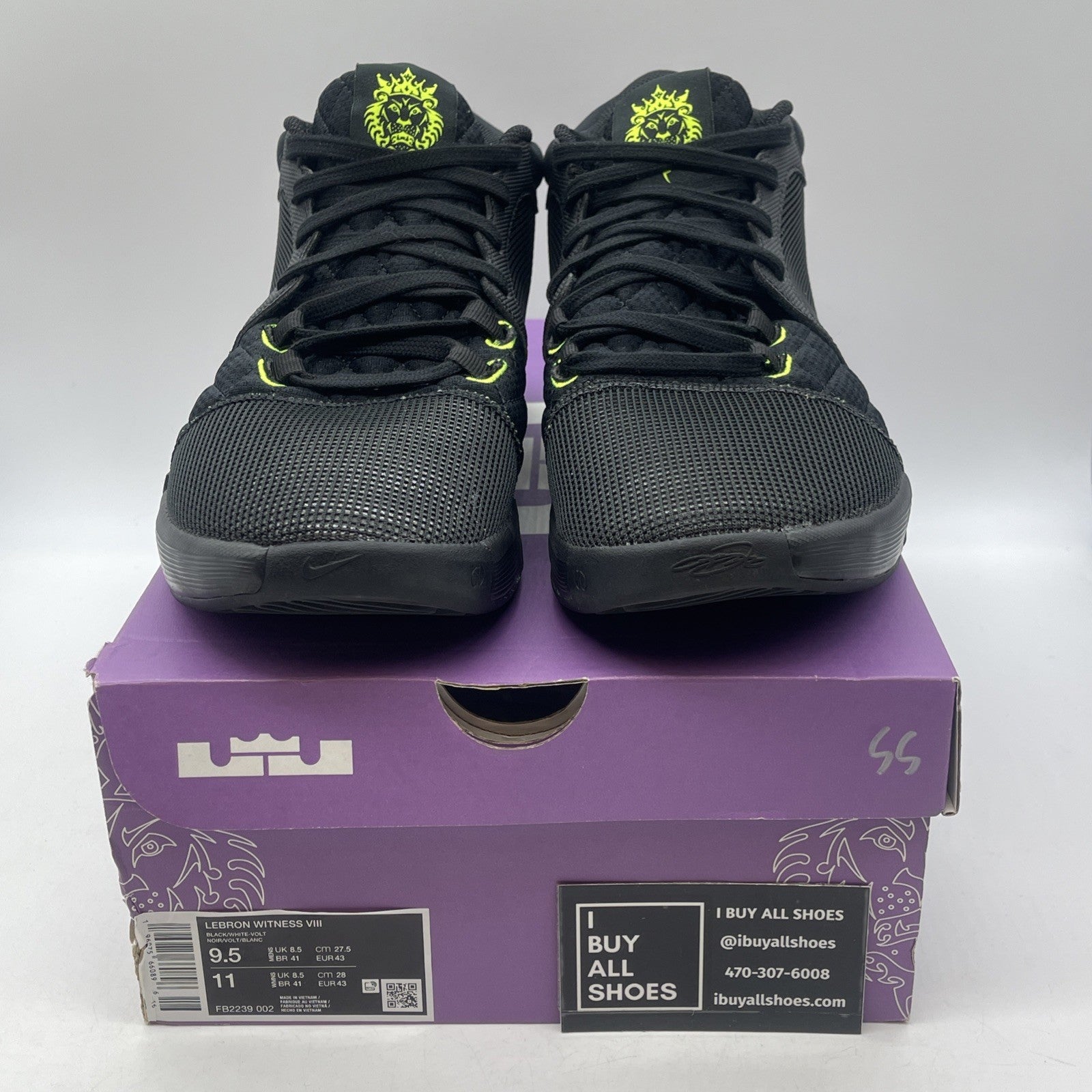 Size 9.5 - Nike LeBron Witness 8 Black Volt Suede Leather (FB2239-002)