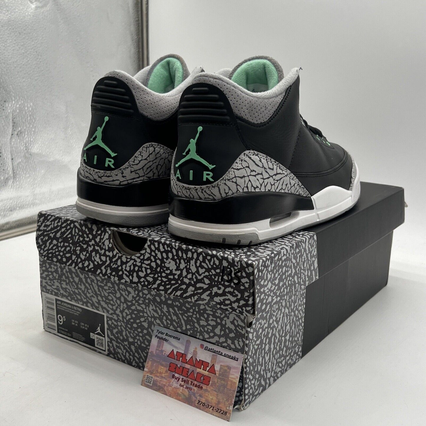 Size 9.5 - Air Jordan 3 Retro Green Glow Black White Mint Leather (CT8532-031)