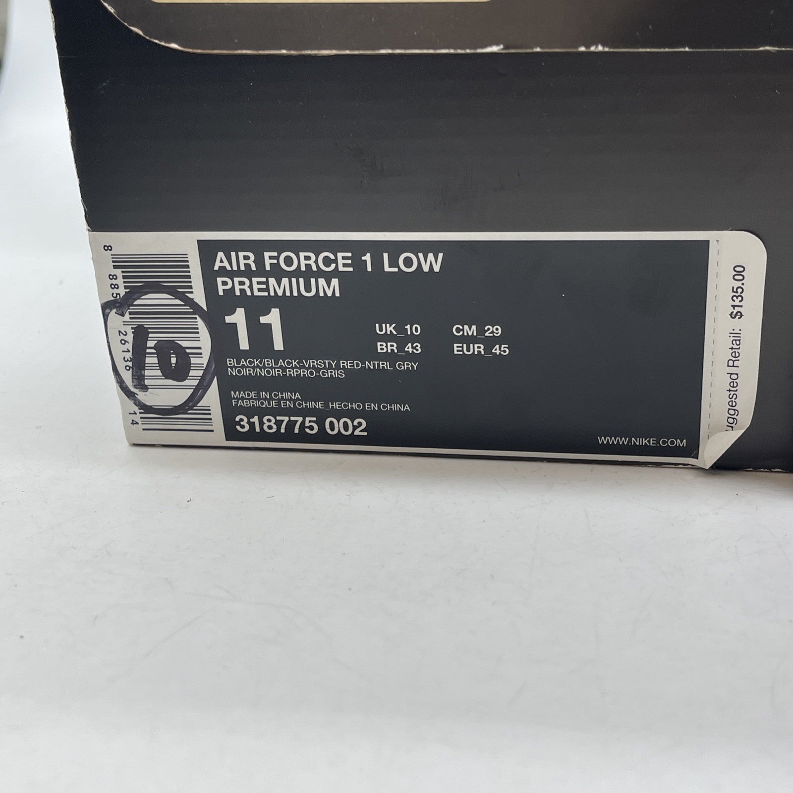 Size 11 - Nike Air Force 1 Low Black Red Suede Leather (318775-002)