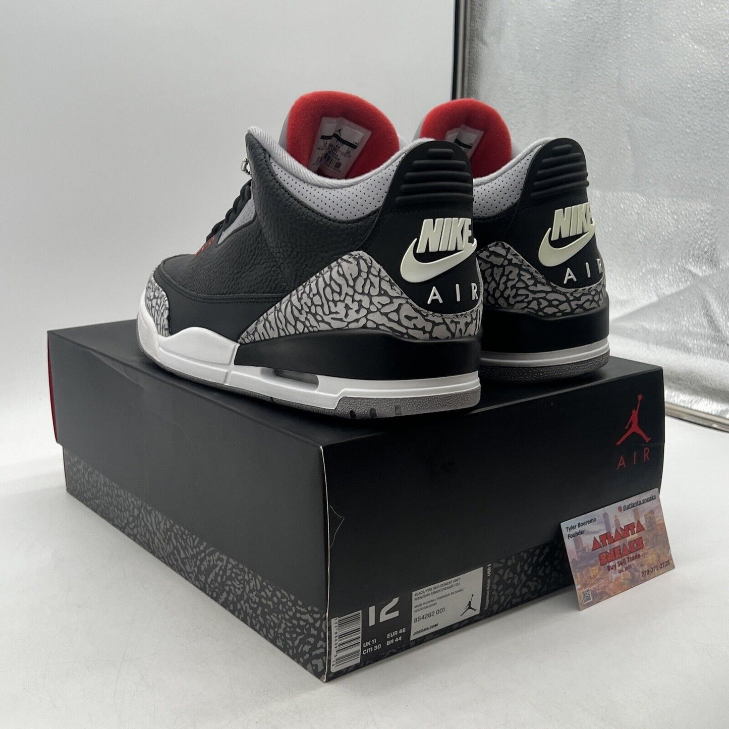 Size 12 - Jordan 3 Retro OG Mid Black Cement White Grey Leather  (854262-001)