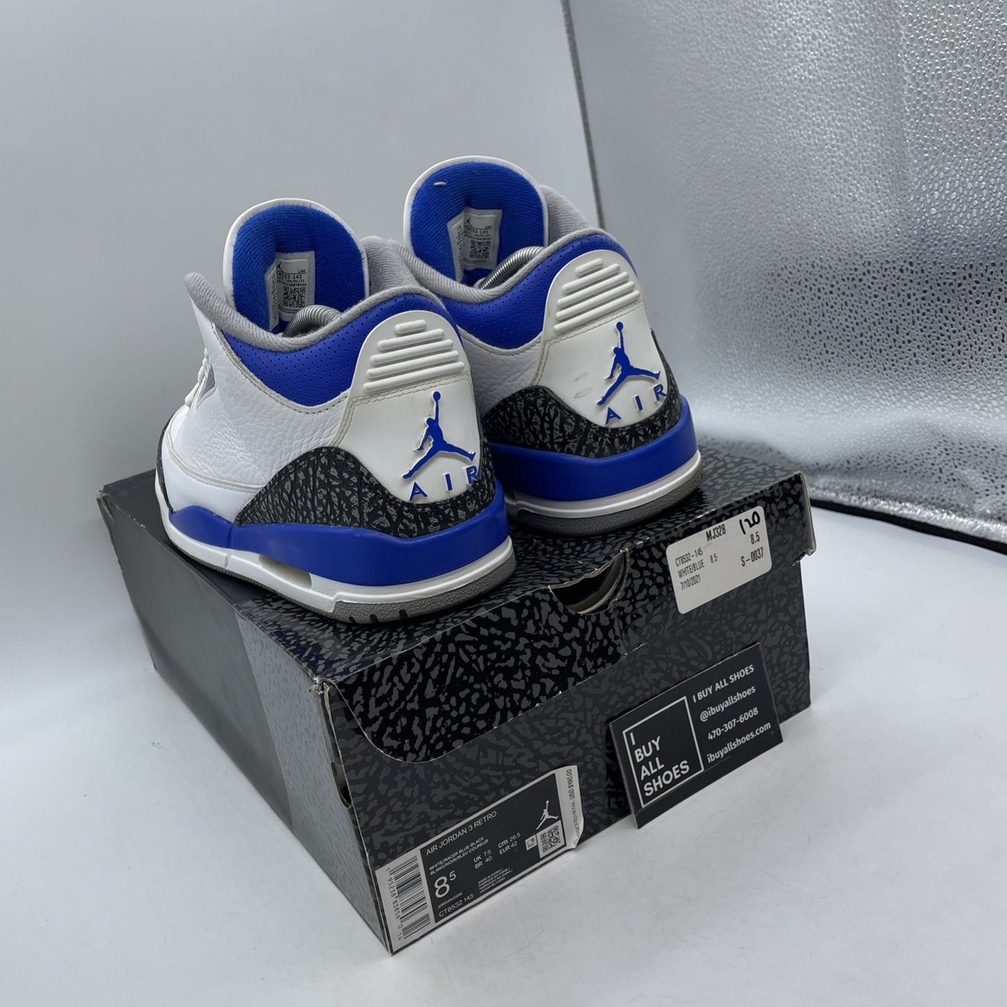 Size 8.5 - Jordan 3 Retro Mid Racer Blue White Black Suede Leather (CT8532-145)