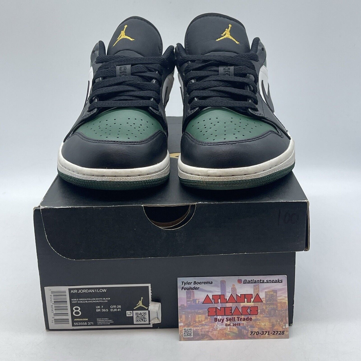 Size 8 - Jordan 1 Low Green Toe 2021 White Black (553558-371)