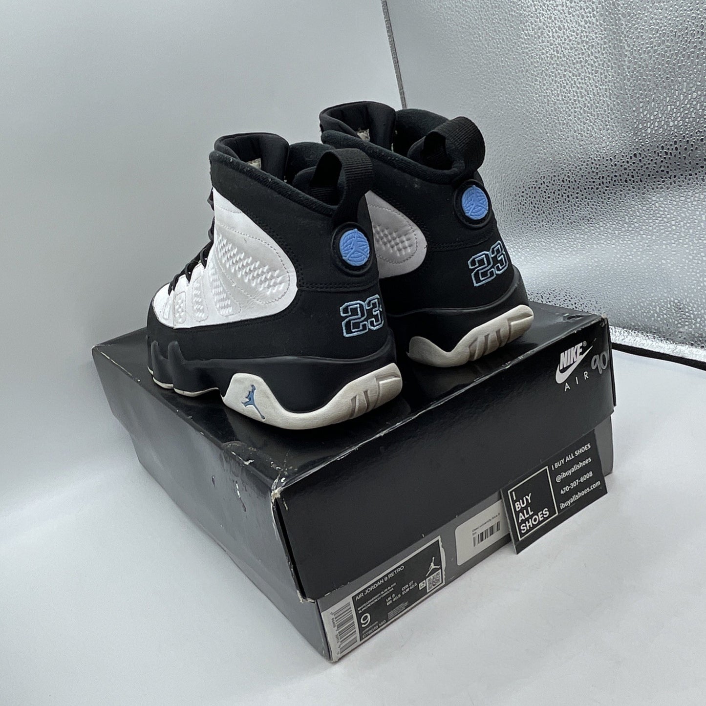 Size 9 - Jordan 9 Retro University Blue White Black Leather (CT8019-140)