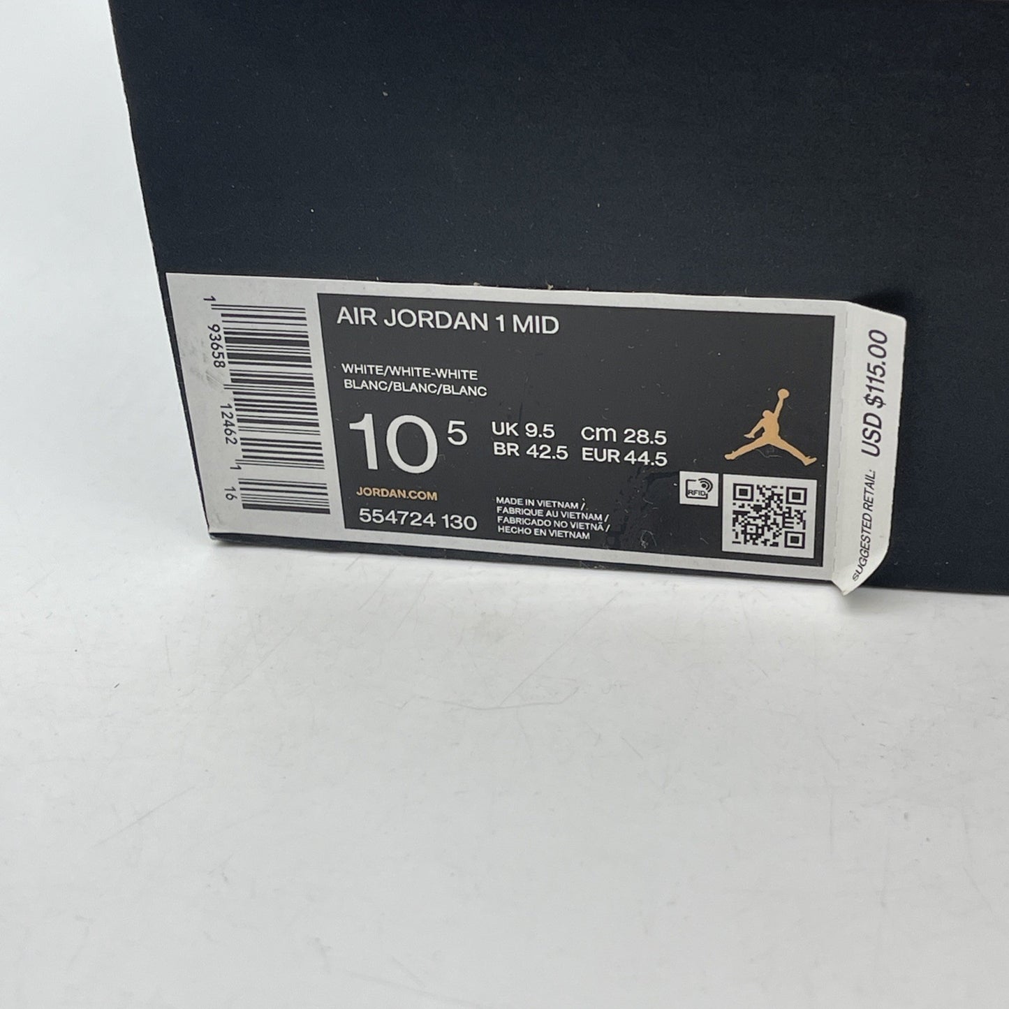 Size 10.5 - Air Jordan 1 Mid Triple White Leather (554724-130)