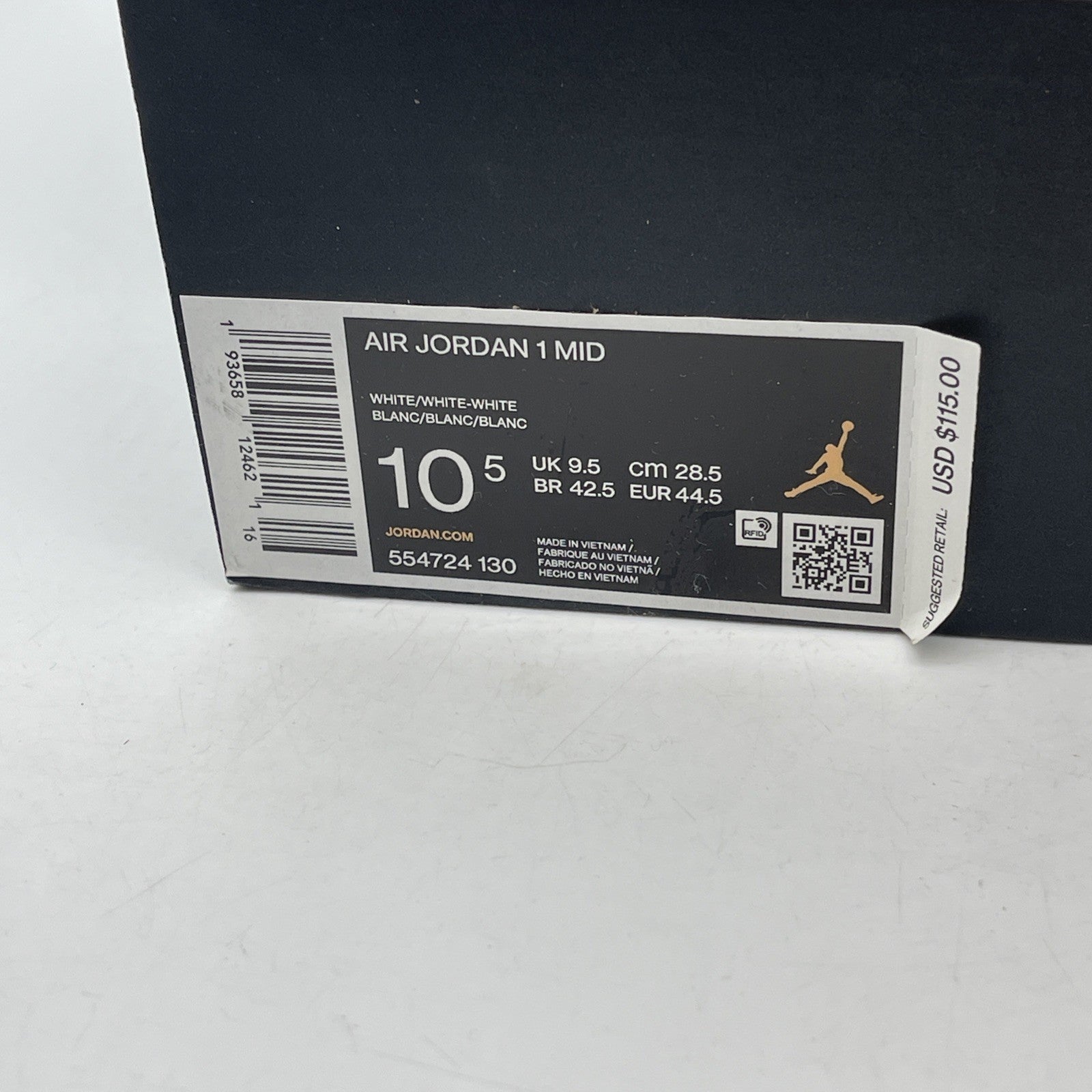 Size 10.5 - Air Jordan 1 Mid Triple White Leather (554724-130)