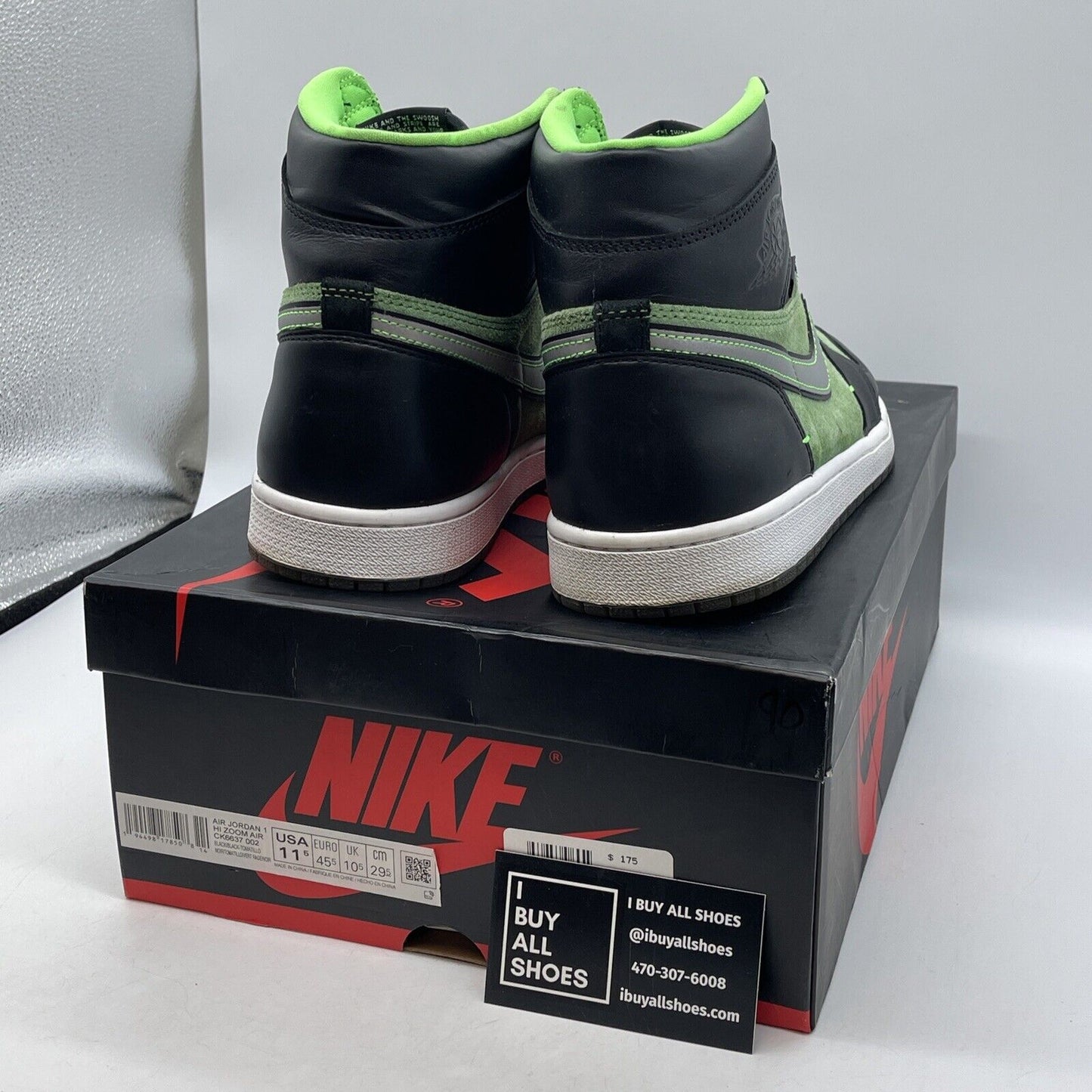 Size 11.5 - Air Jordan 1 Zoom High Zen Green Suede Black Grey (CK6637-002)