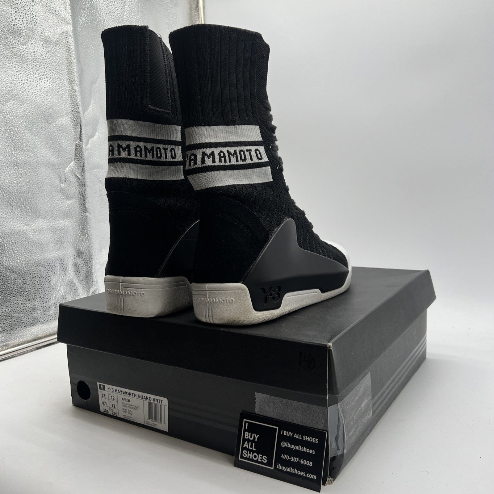 Size 12.5 - Adidas Y-3 Hayworth Guard Knit  BLK WHT (AF6296)