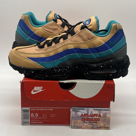 Size 8.5 - Nike Air Max 95 Premium Mega Blue Black Tan Leather (538416-204)