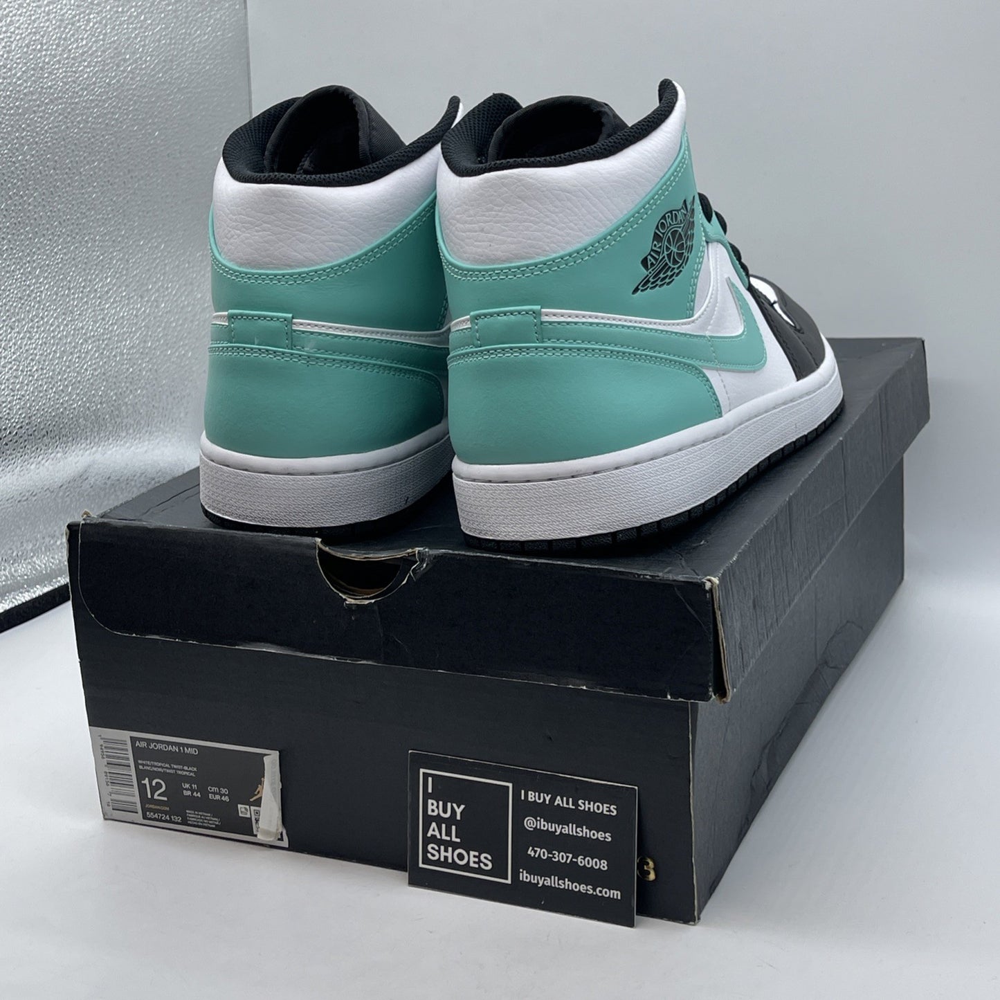 Size 12 - Air Jordan 1 Mid Tropical Twist Blue Black Leather (554724-132)