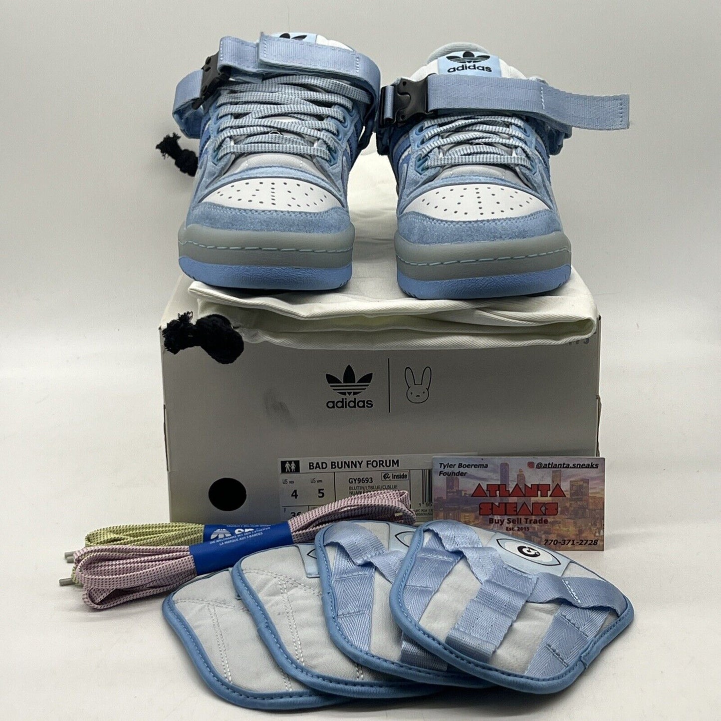 Size 4 - adidas Bad Bunny x Forum Buckle Low Blue Tint White Leather (GY9693)