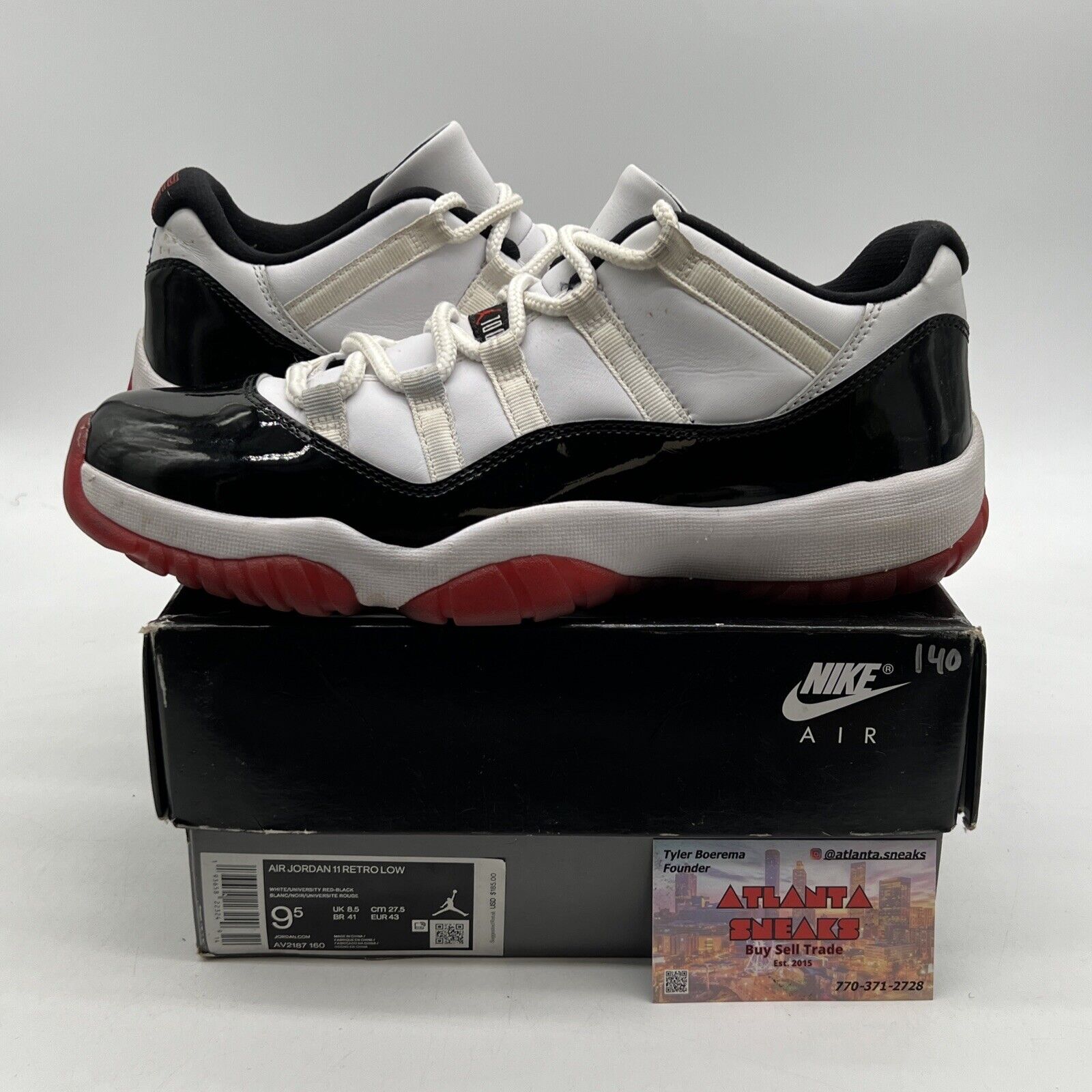 Size 9.5 - Jordan 11 Retro Low Concord-Bred Black White Red (AV2187-160)