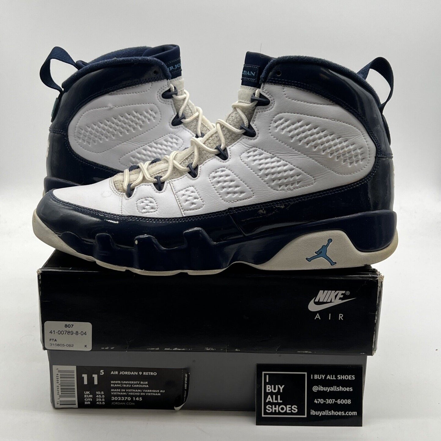 Size 11.5 - Air Jordan 9 Retro UNC (302370-145)