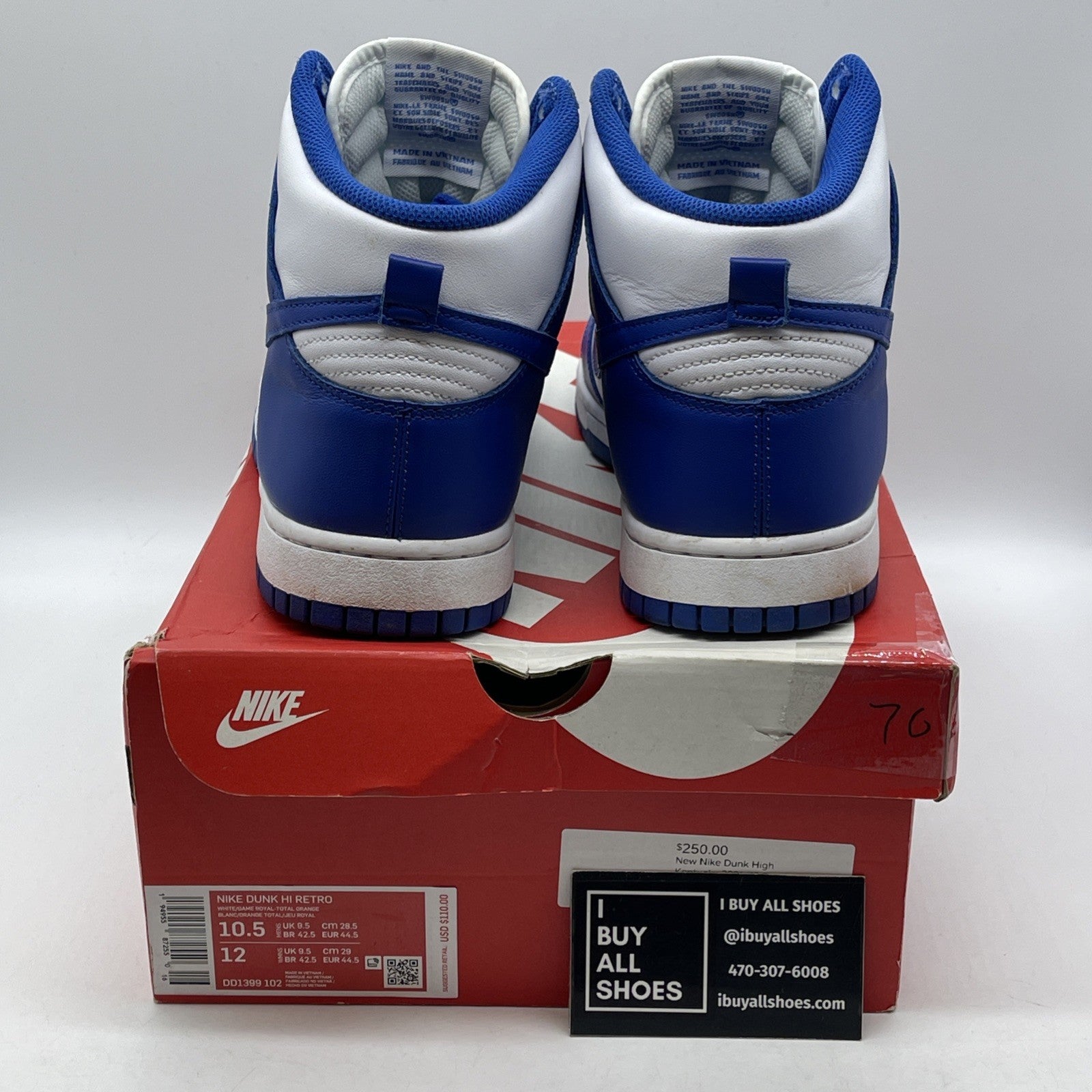 Size 10.5 - Nike Dunk 2021 High Kentucky Blue White Leather (DD1399-102)