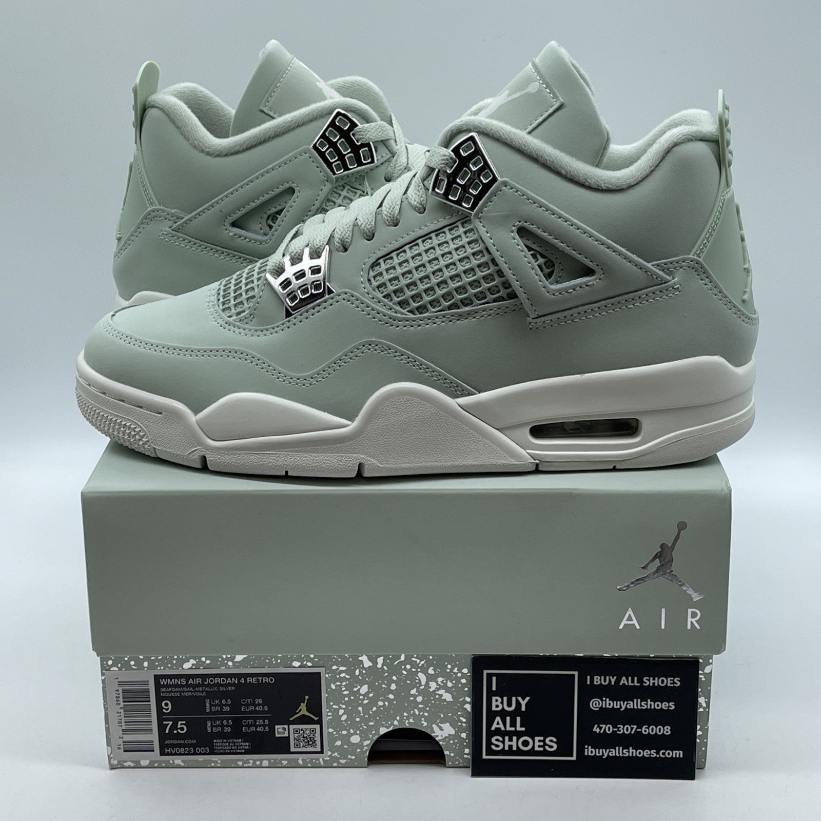 Size 9W - Air Jordan 4 Retro Abundance Seafoam Blue Silver Leather (HV0823-003)