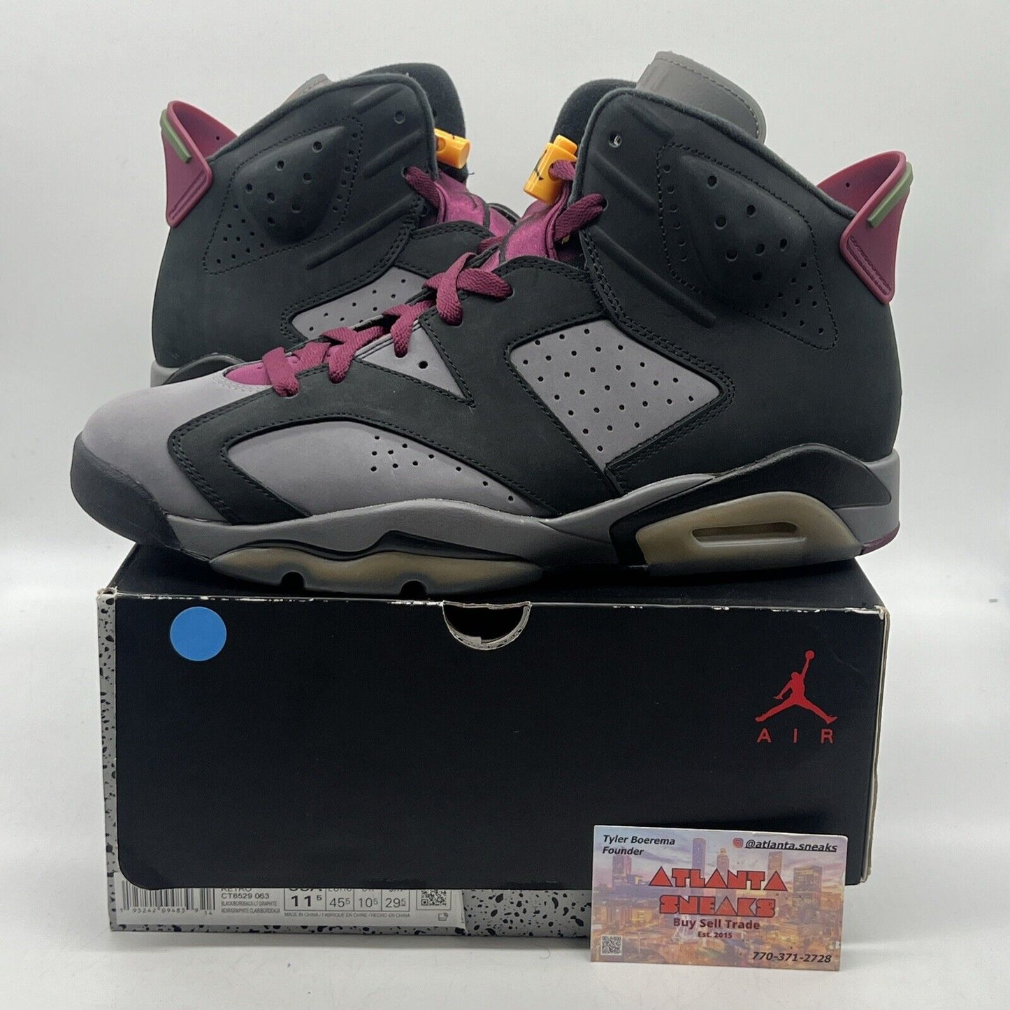 Size 11.5 - Jordan 6 Bordeaux black Grey Maroon Yellow Suede Leather CT8529-063