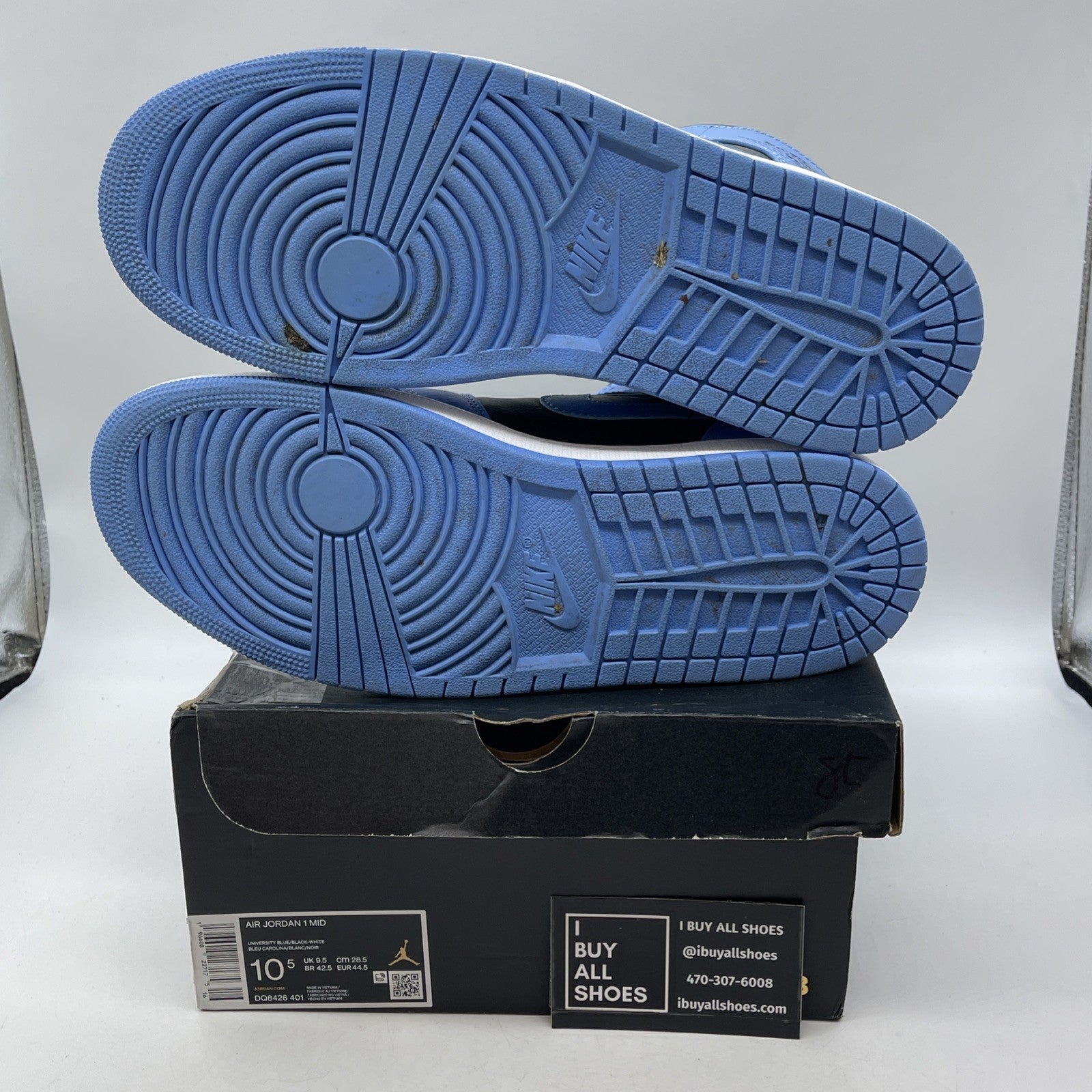 Size 10.5 - Air Jordan 1 Mid University Blue Black Leather (DQ8426-401)