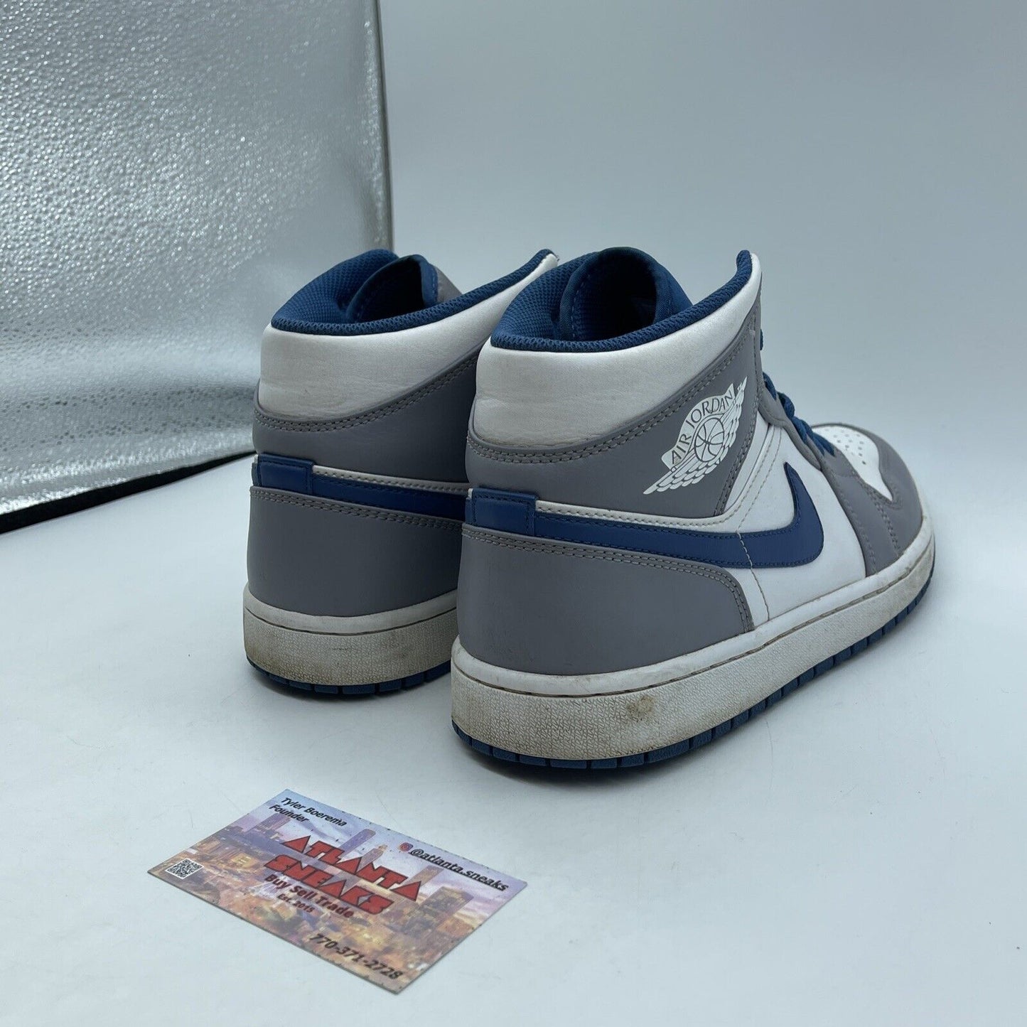 Size 9.5 - Jordan 1 Mid Cement True Blue Grey White Leather (DQ8426-014)